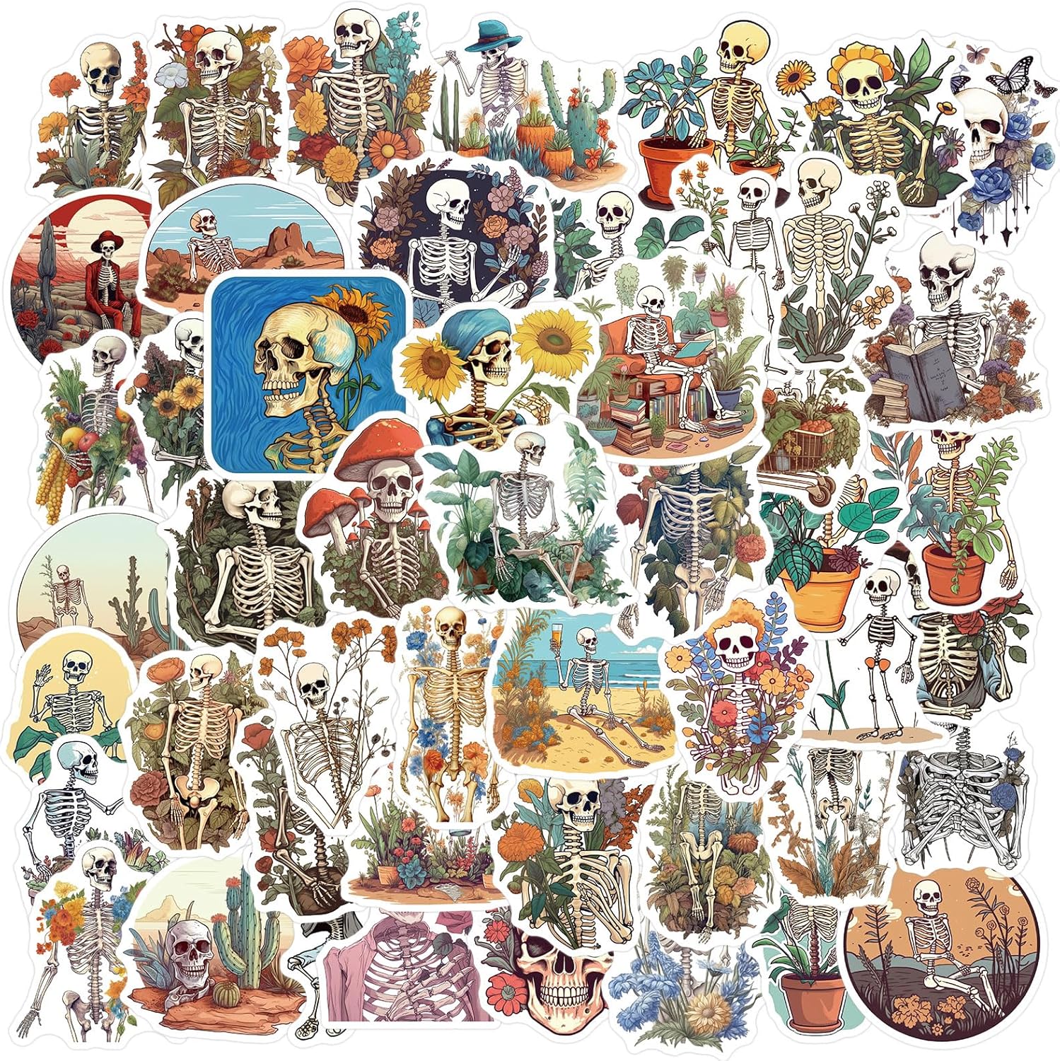 50 calcomanías de calavera para niños, calcomanías de vinilo para laptop, botellas de agua, equipaje, computadora, patineta, guitarra