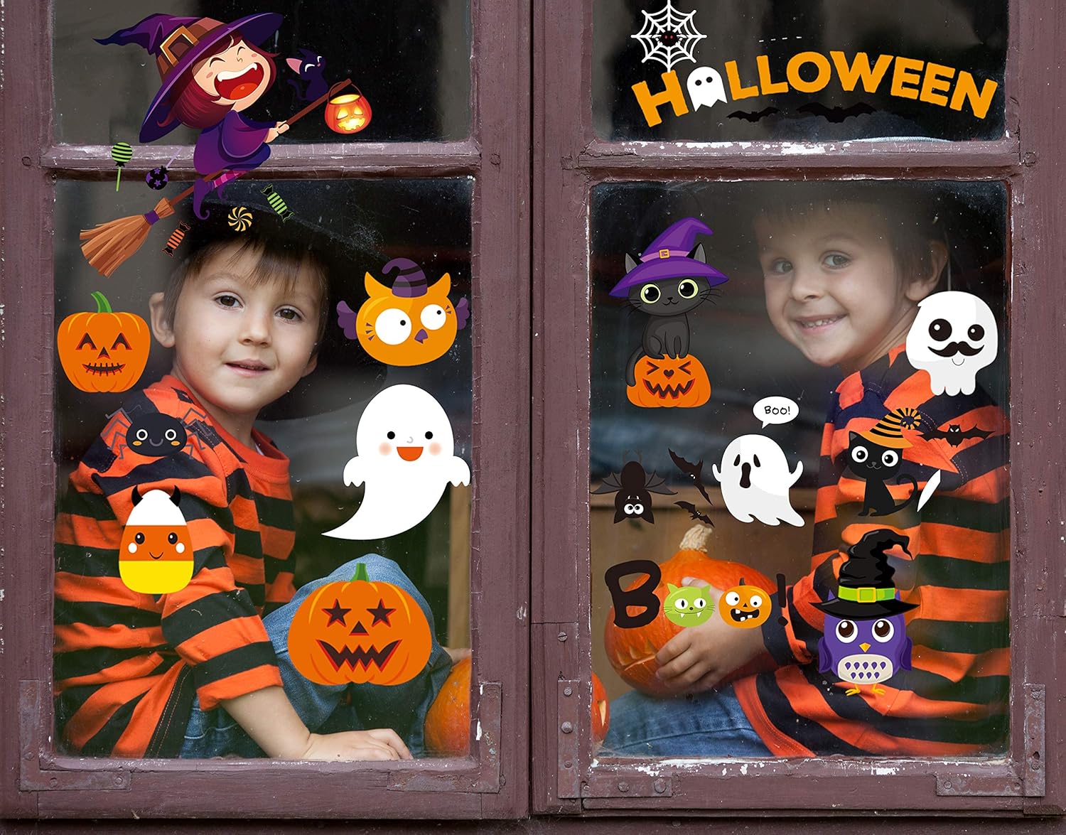 MISS FANTASY Adhesivos para ventana de Halloween, decoración de ventana de Halloween, calcomanías de ventana de Halloween, lindo fantasma de