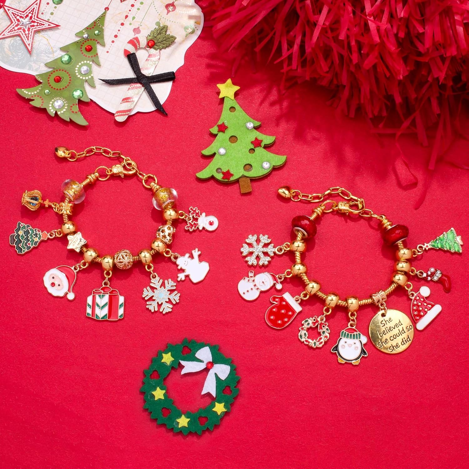 Calendario de Adviento de Navidad para niñas, calendario de cuenta regresiva de 24 días, juego de pulseras de bricolaje para hacer joyas, regalo