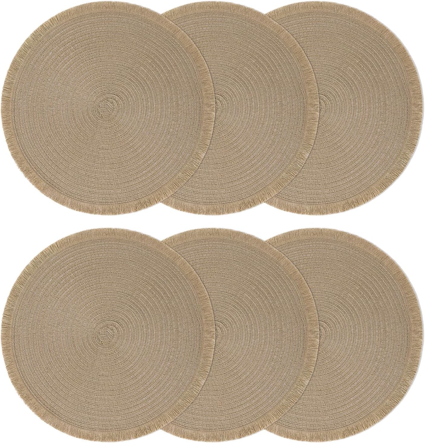 SHACOS Juego de 6 manteles individuales redondos estilo bohemio con borlas de 15 pulgadas, antideslizantes, juego de 6 manteles individuales tejidos