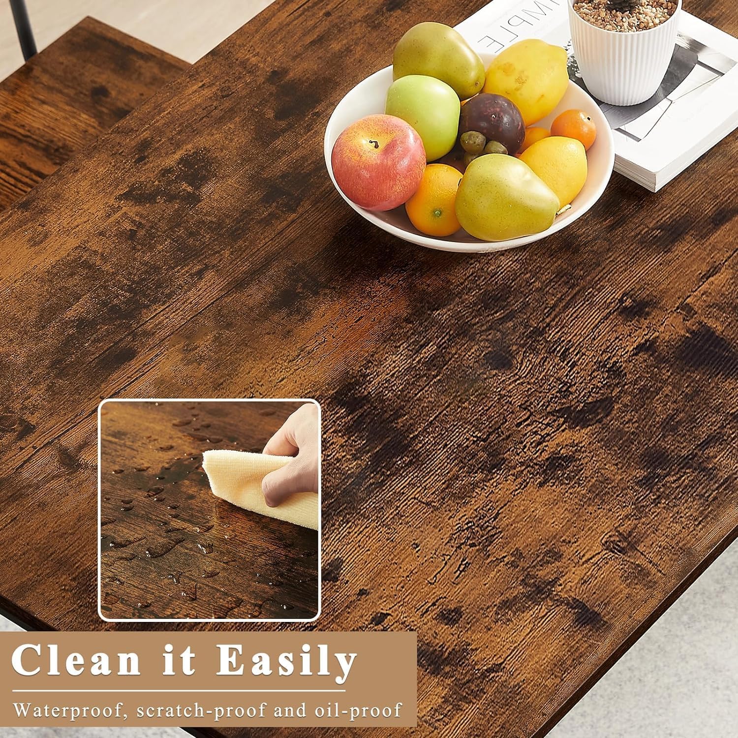 Juego de mesa de comedor de 4 sillas para 4-8, escritorio de cocina moderno que ahorra espacio, casa de campo de estilo industrial de madera, 43
