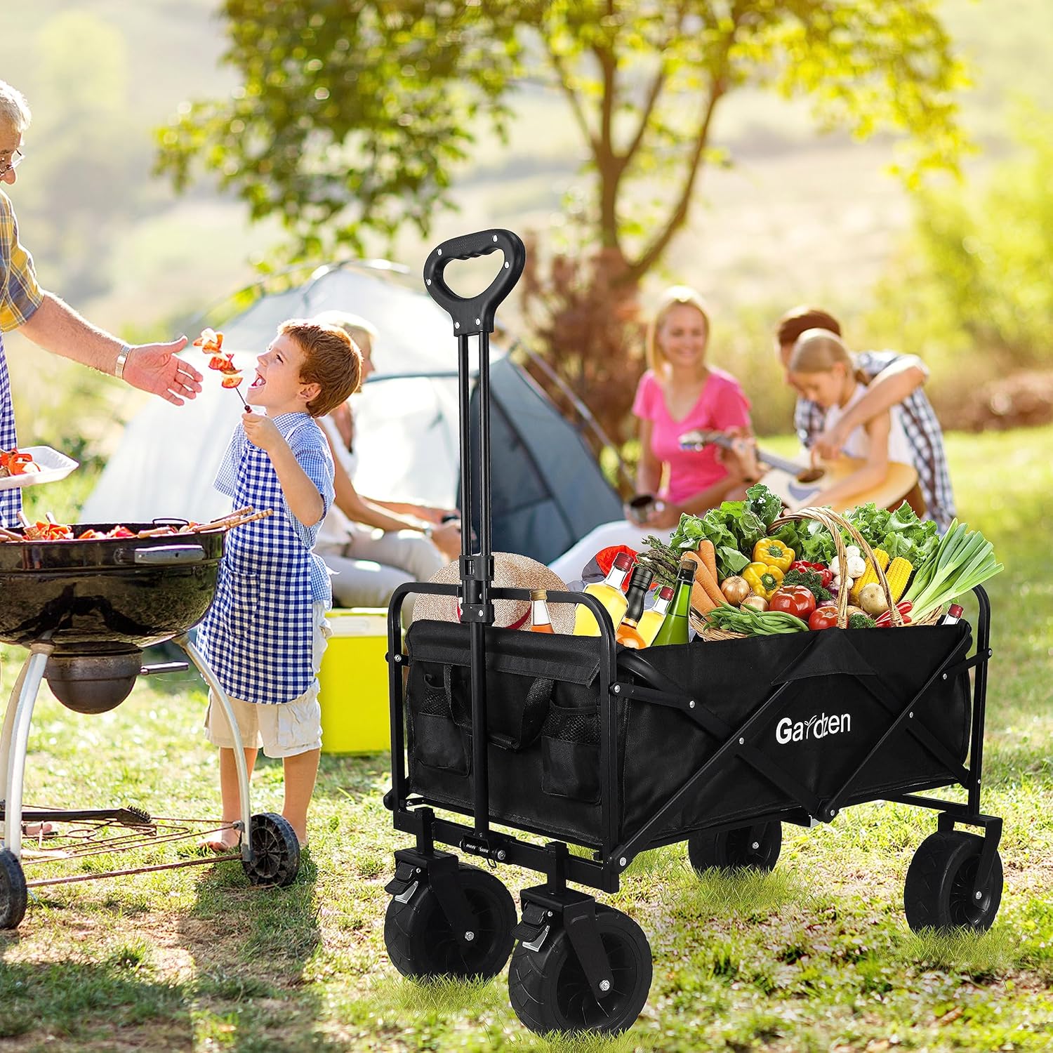 Gardzen Carro plegable, carro de jardín con ruedas todo terreno para una fácil maniobra, carro plegable grande que transporta hasta 180 libras,