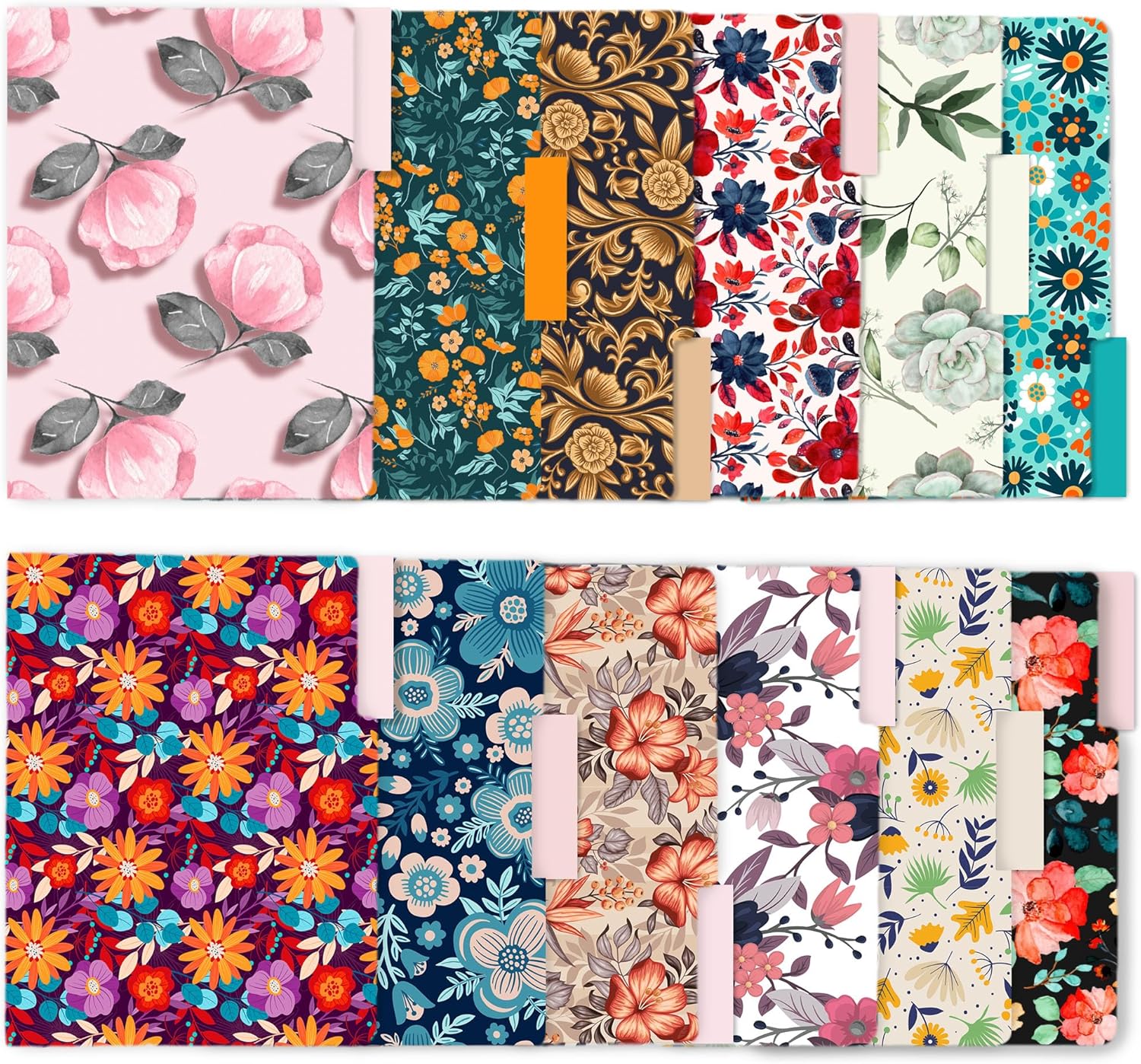 BEE brand Paquete de 12 carpetas de archivos decorativas, bonitas carpetas florales para archivos de negocios y oficina, bonitas carpetas de