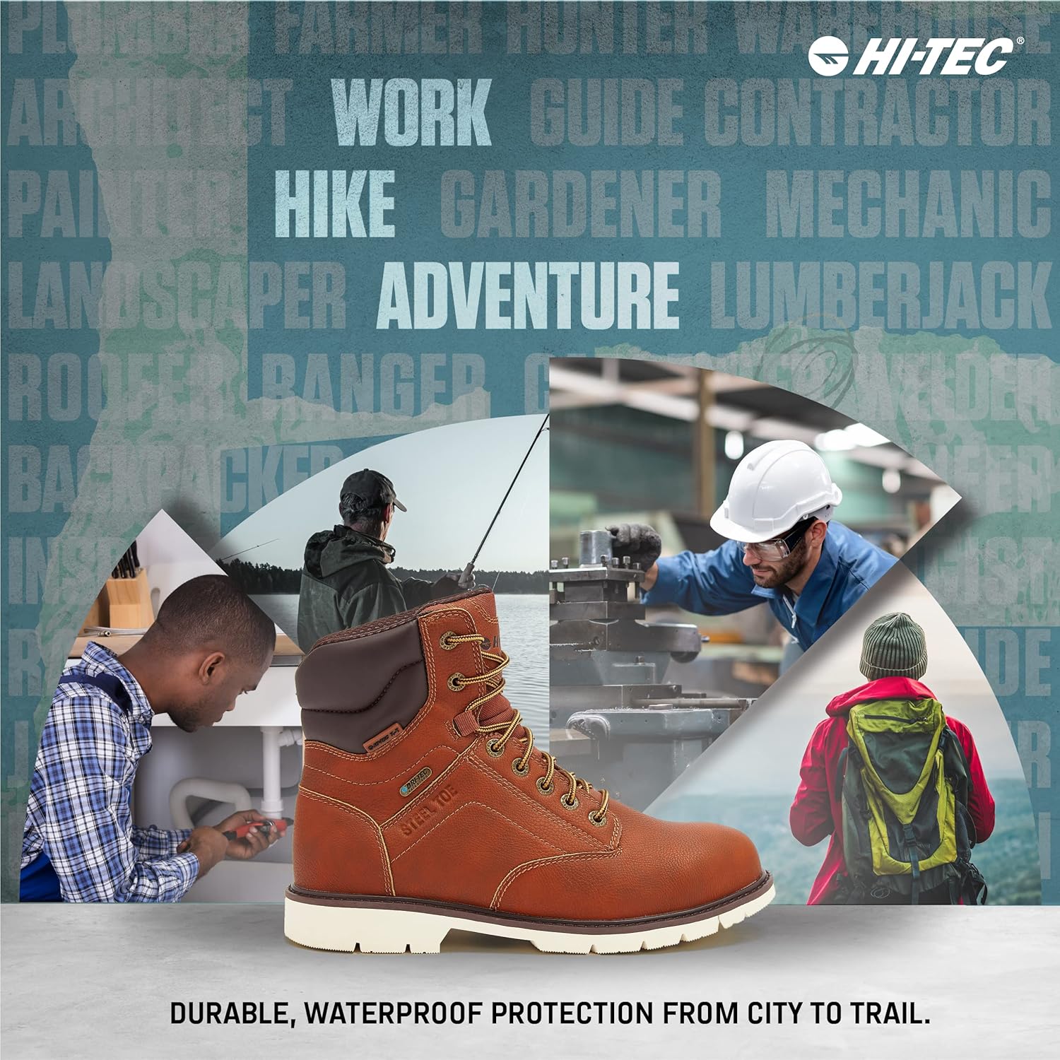 HI-TEC Axel – Botas de trabajo impermeables con punta de acero para hombres, botas industriales y de construcción antideslizantes con puntera de