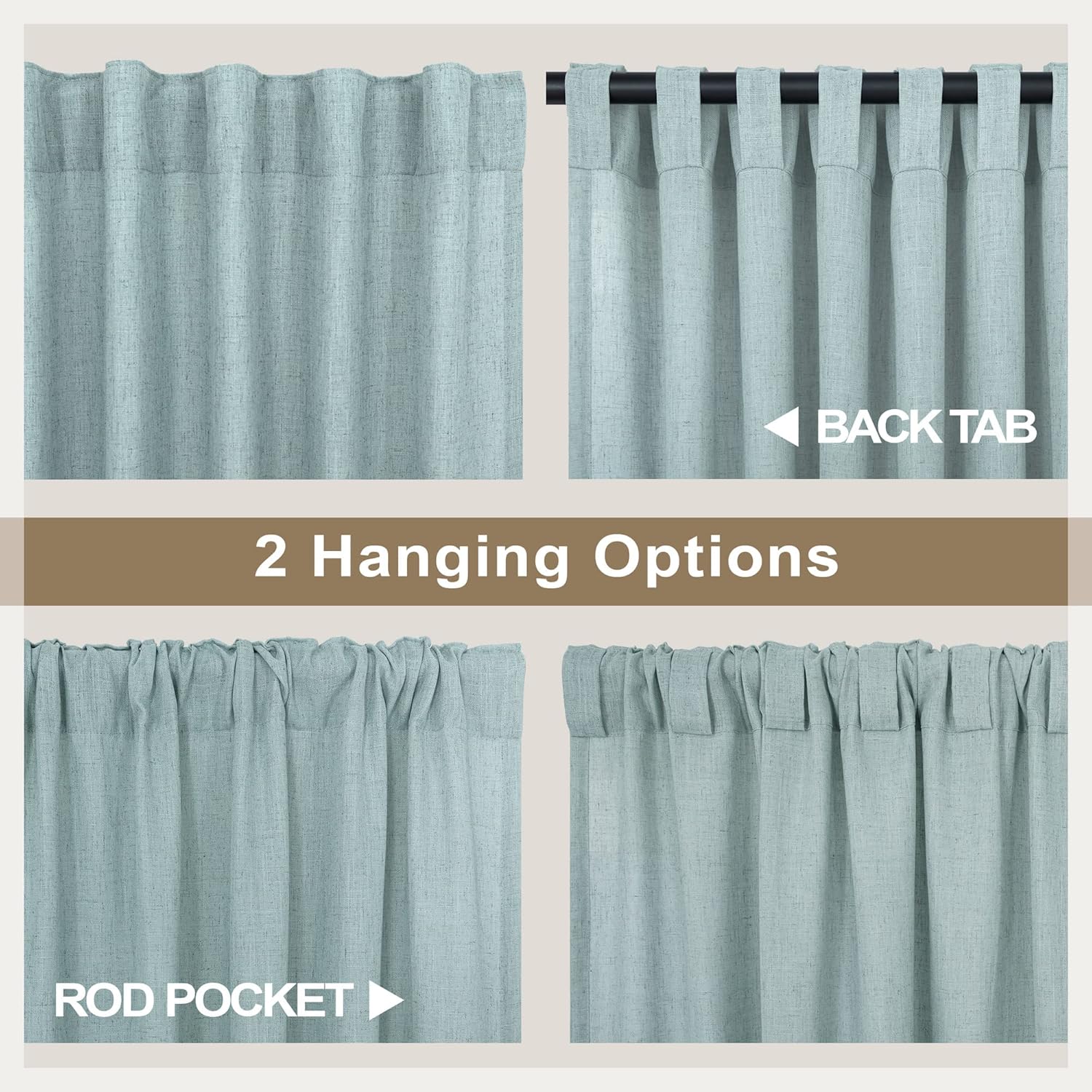 2 paneles de cortinas de lino, 96 pulg8 pies L, bolsillo pcortineropestañas tras., semitraslúc.,psala estardormitoriospahabit.niños, (gris verde