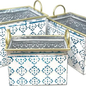Allgala Juego de 3 macetas galvanizadas con asas, decoración interior y exterior, trébol azul HD88322A Allgala Juego de 3 macetas galvanizadas con asas, decoración interior y exterior, trébol azul HD88322A