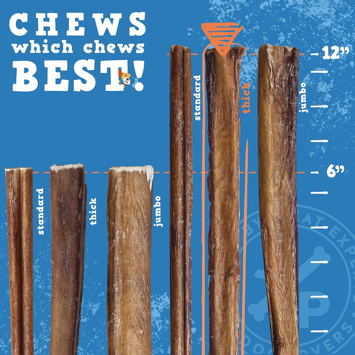 Jack&Pup Bully Sticks de 12 pulgadas para perros grandes  Palitos gruesos sin olor para todos los perros  Todos los masticables naturales de larga