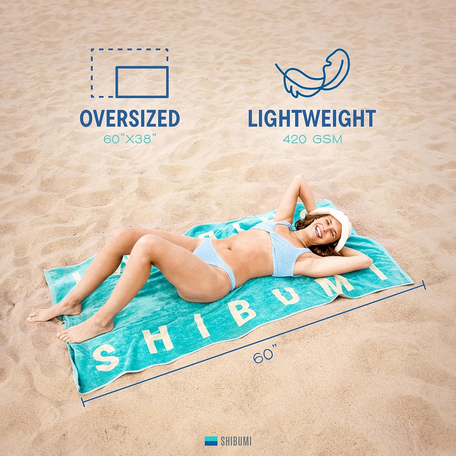 Shibumi – Toalla de lujo, firma Shibumi, 35 x 68 pulgadas, toalla de playa de gran tamaño y ligera, parte delantera de terciopelo extrasuave y parte