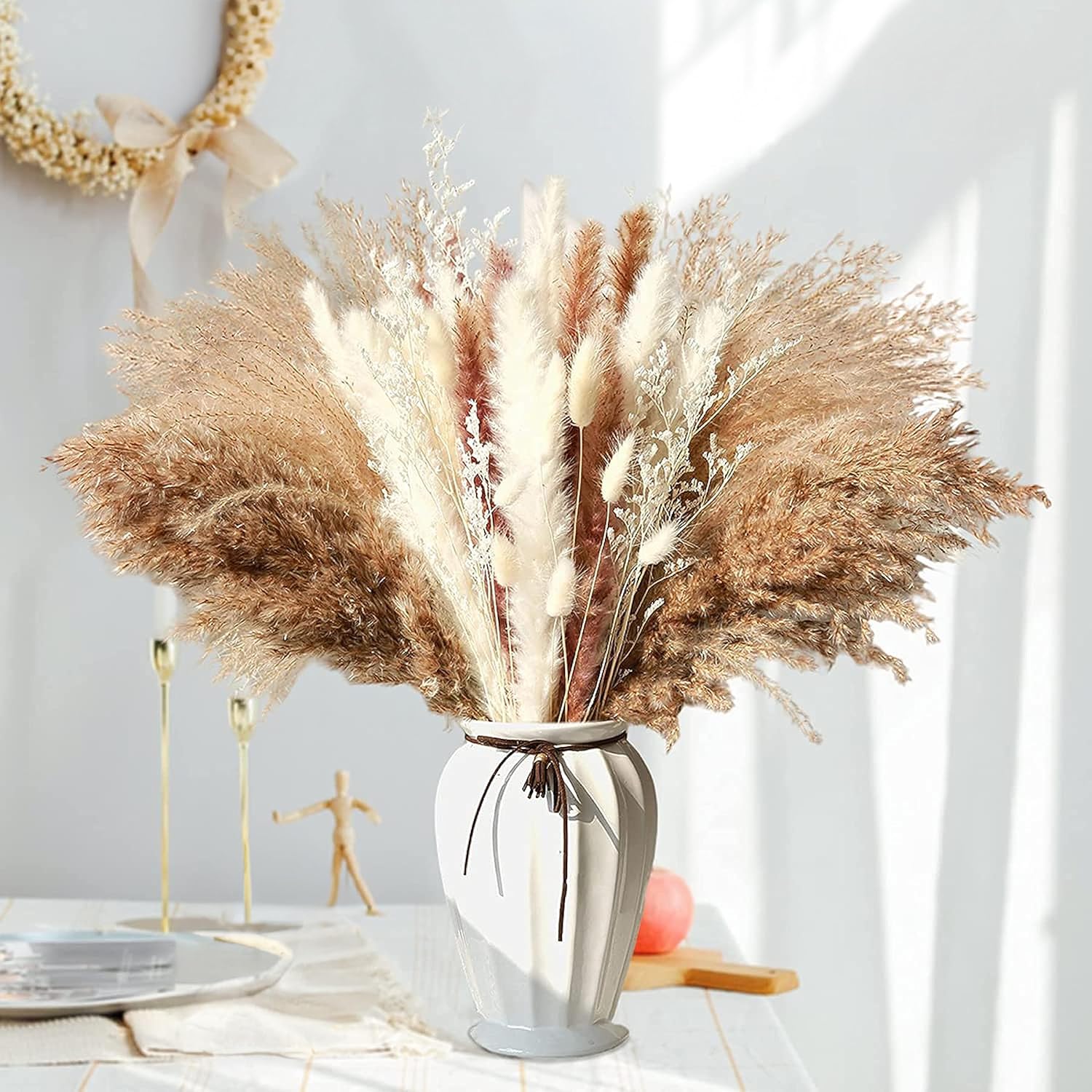 Decoración de hierba seca de las pampas, cola de conejo, flores secas de caña, 80 unidades, decoración de flores de hierba de las pampas para boda,