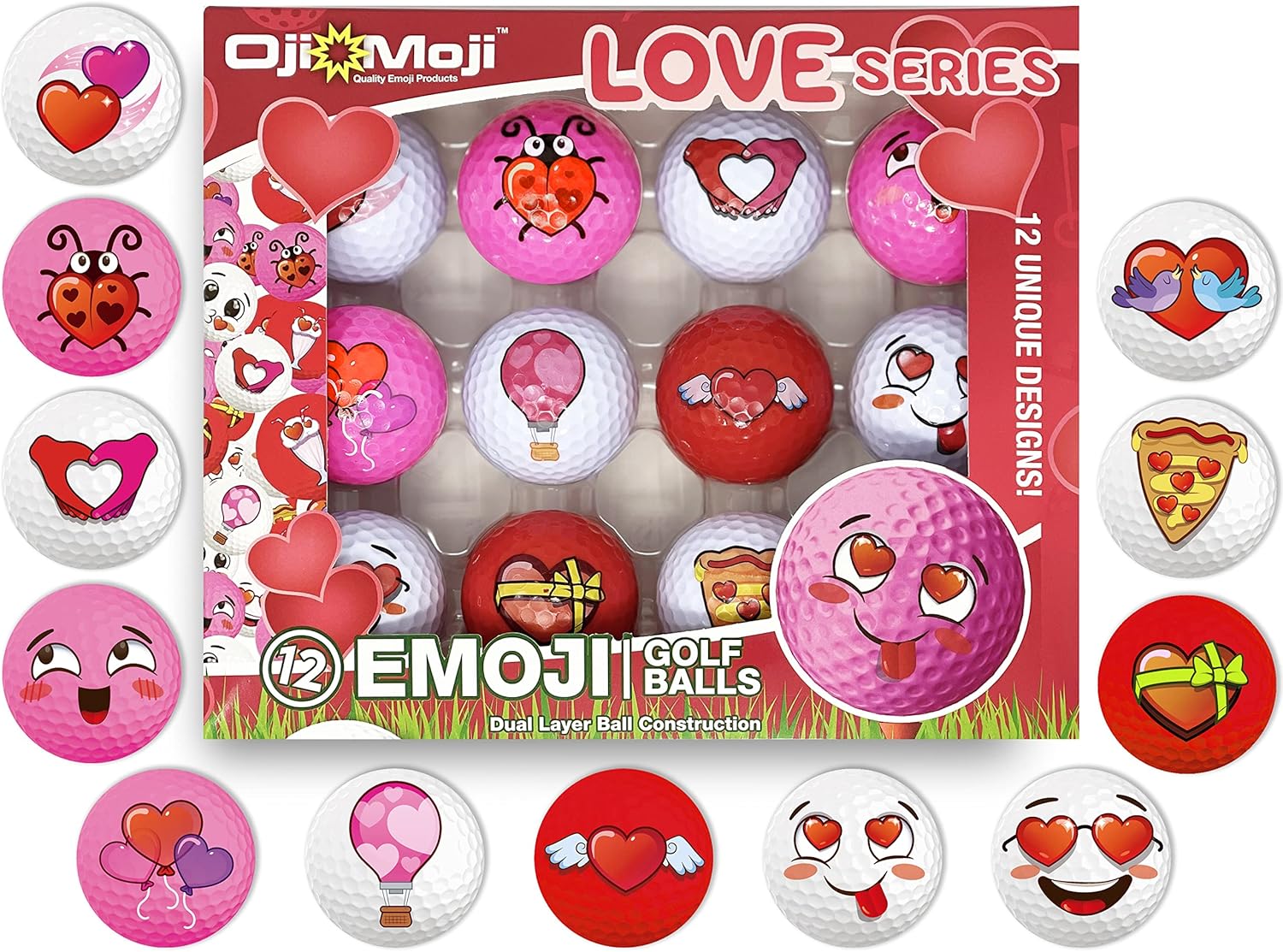 Oji-Moji Juego de pelotas de golf Emoji Love Series, regalo del día de San Valentín, paquete de 12 regalos de golf, regalo de golf para hombres,