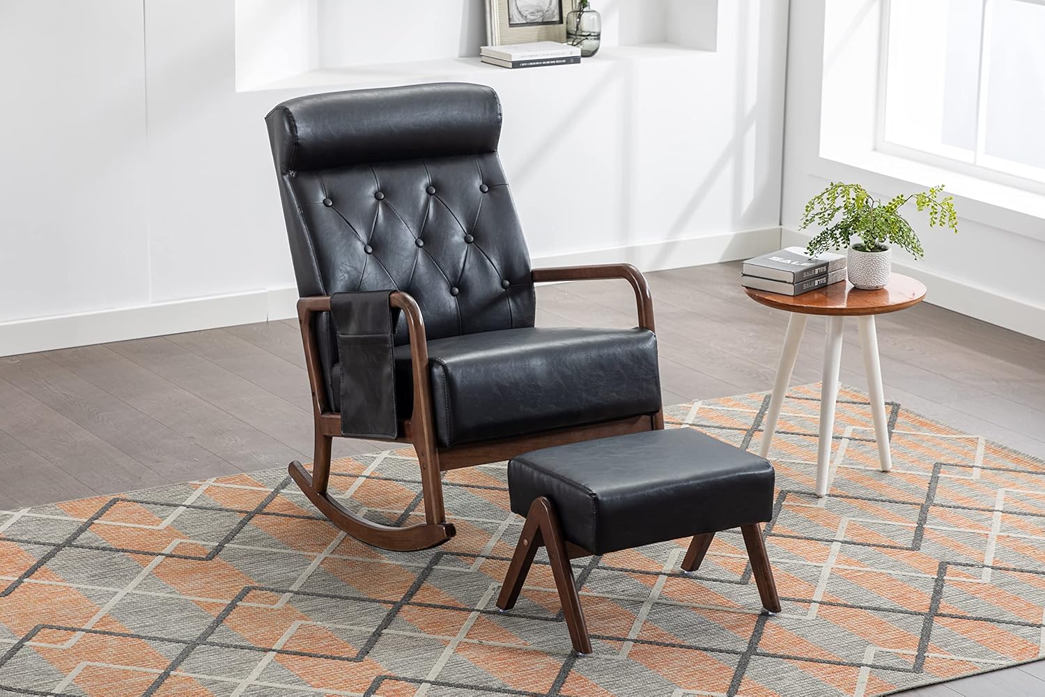 Rpuzonier Mecedora para guardería con otomana, moderna silla mecedora de tela tapizada con cojín acolchado grueso, respaldo alto, silla mecedora