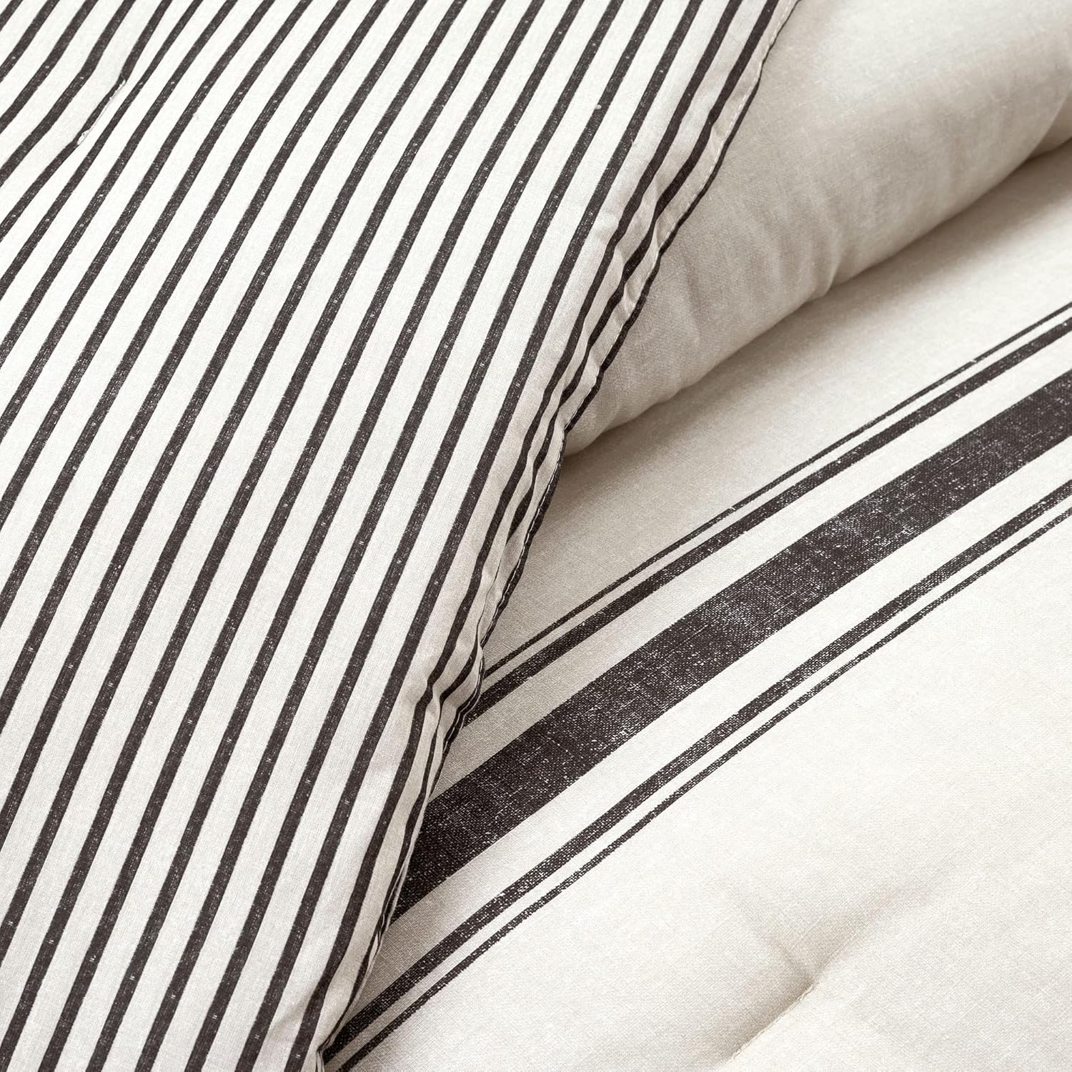 Lush Decor Juego de edredón reversible de algodón a rayas, juego de 2 piezas, individual XL, negro, juego de ropa de cama individual, decoración de