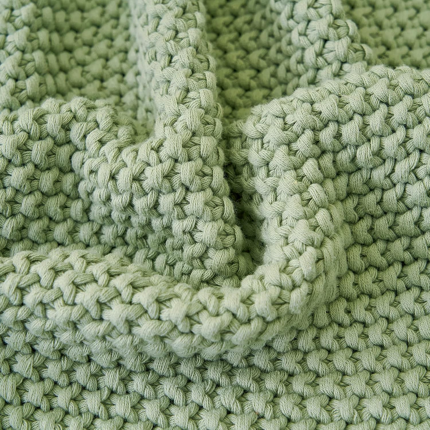 Manta de punto trenzado grueso, ligera, color verde claro, 100% algodón orgánico, para sofá, cama, guardería, rústico, shabby chic, casa de campo