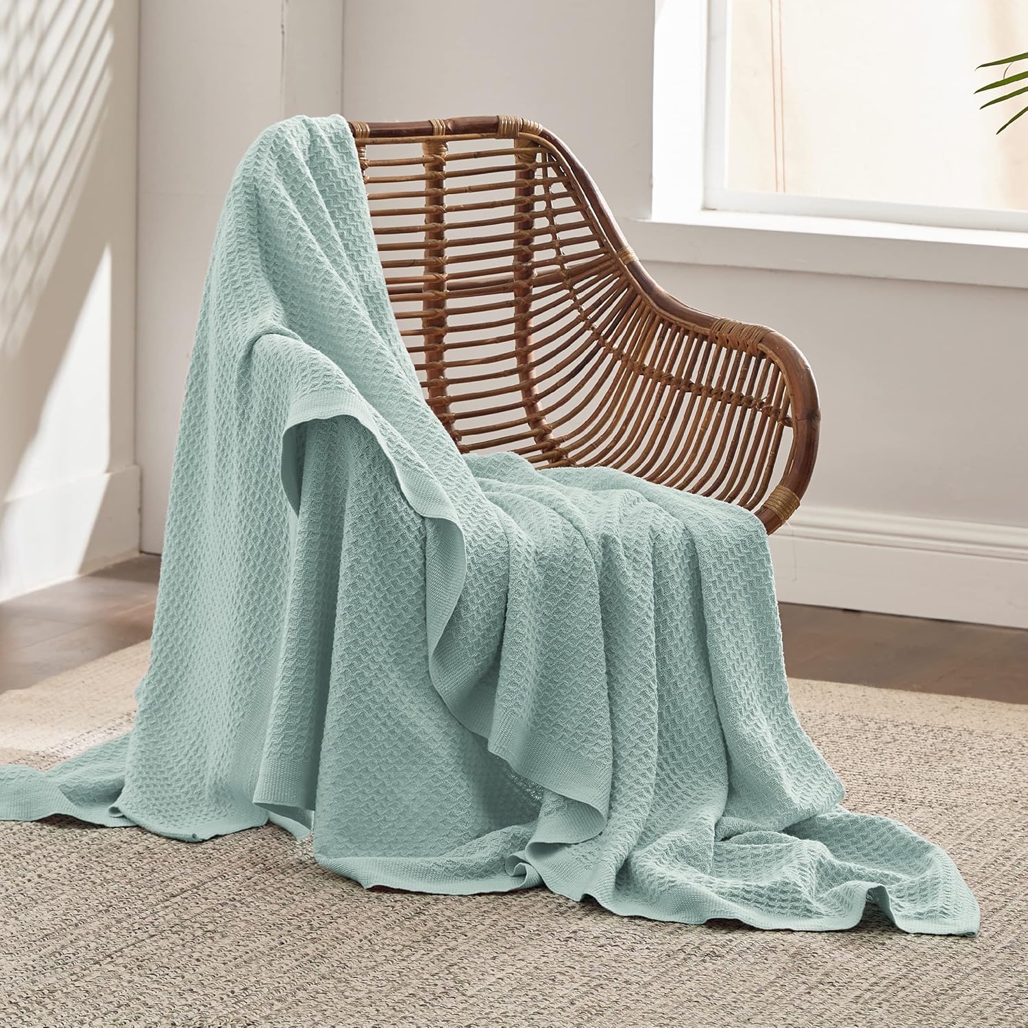 Bedsure – Mantas 100 % algodón tamaño Twin XL para cama, tejidas con punto gofre de 405 GSM, acogedoras, cálidas, suaves y livianas, para todas las