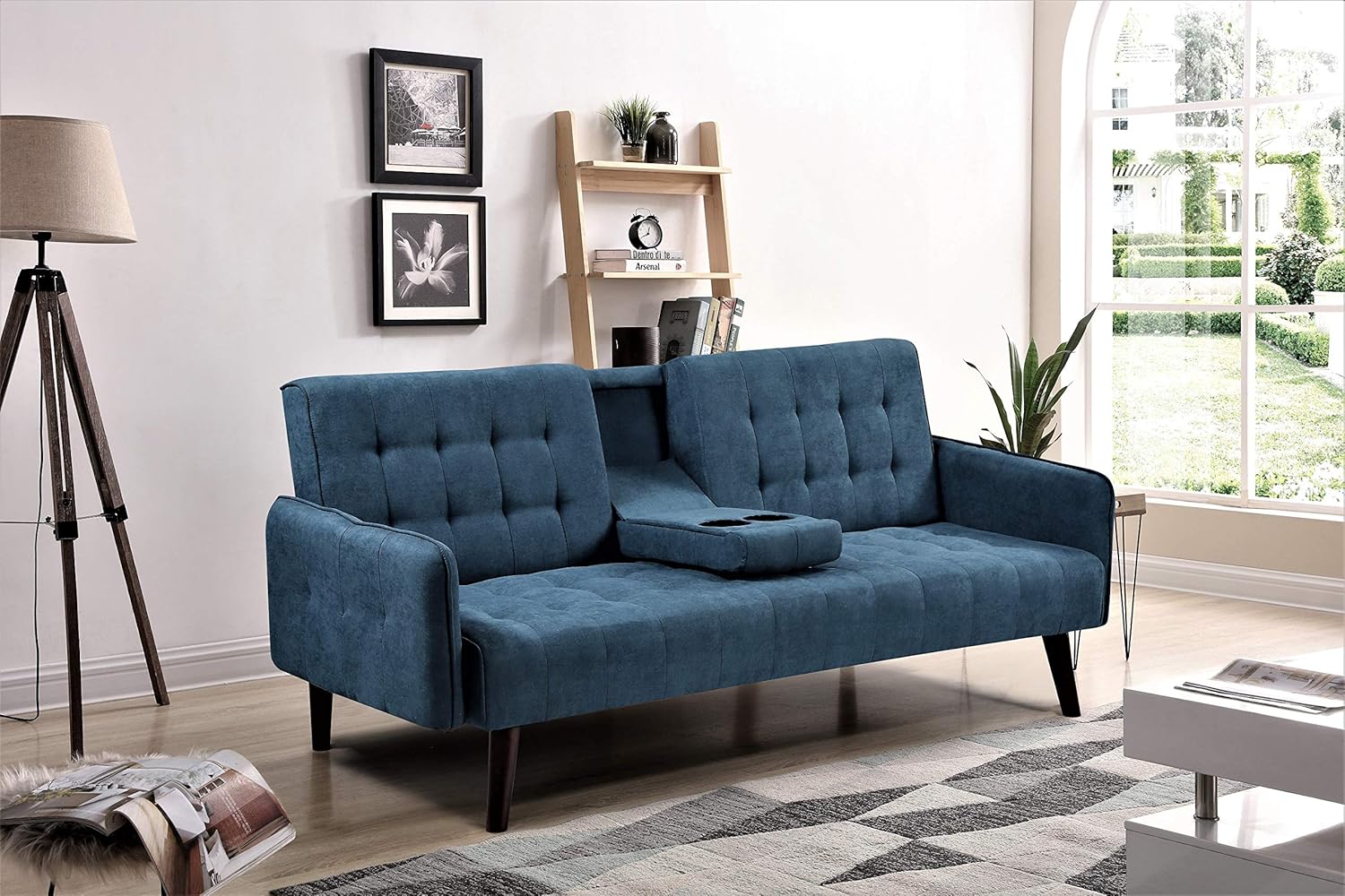 US Pride Furniture Sofá cama convertible con encanto, azul