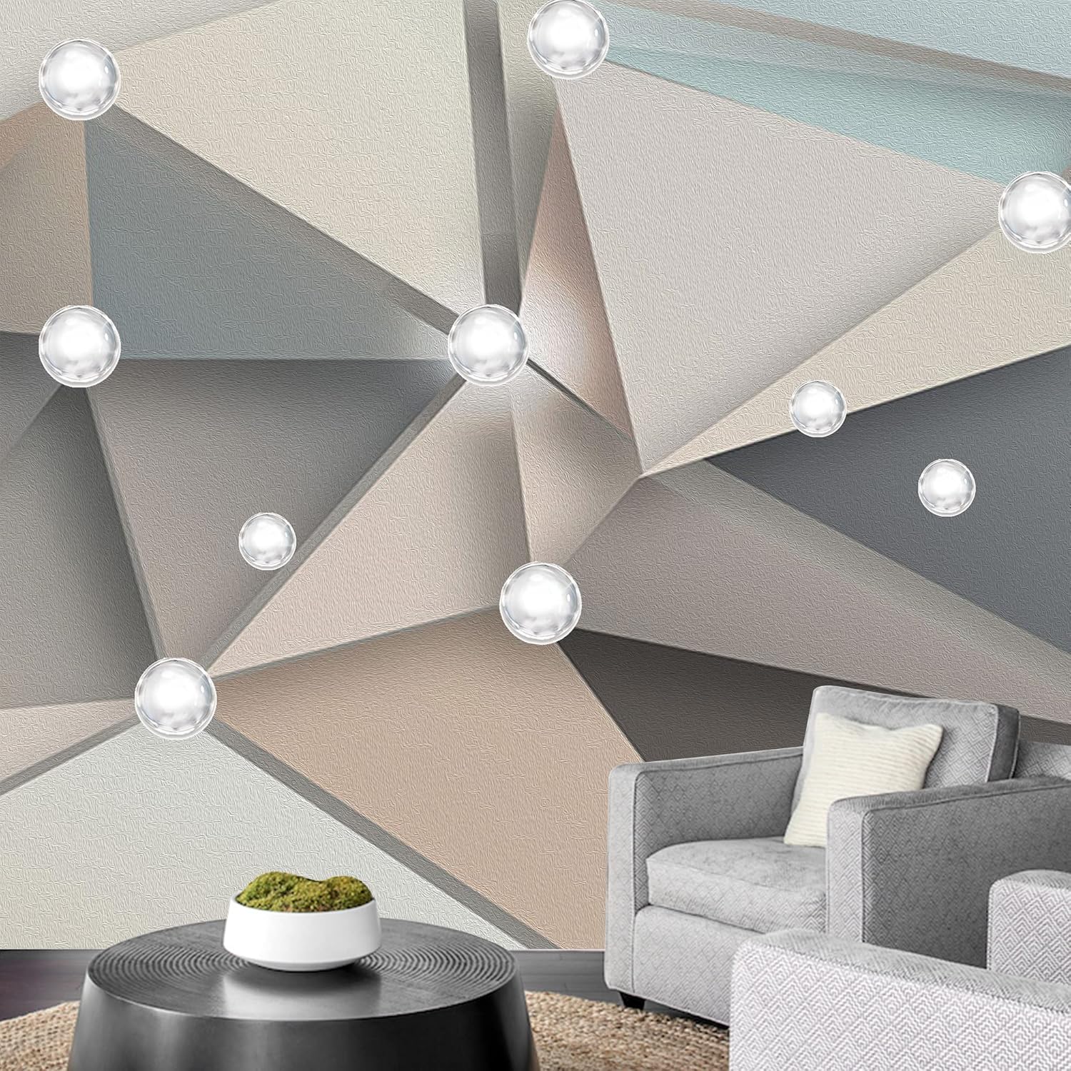NWT – Murales de pared para dormitorio con temática geométrica abstracta, papel pintado desprendible