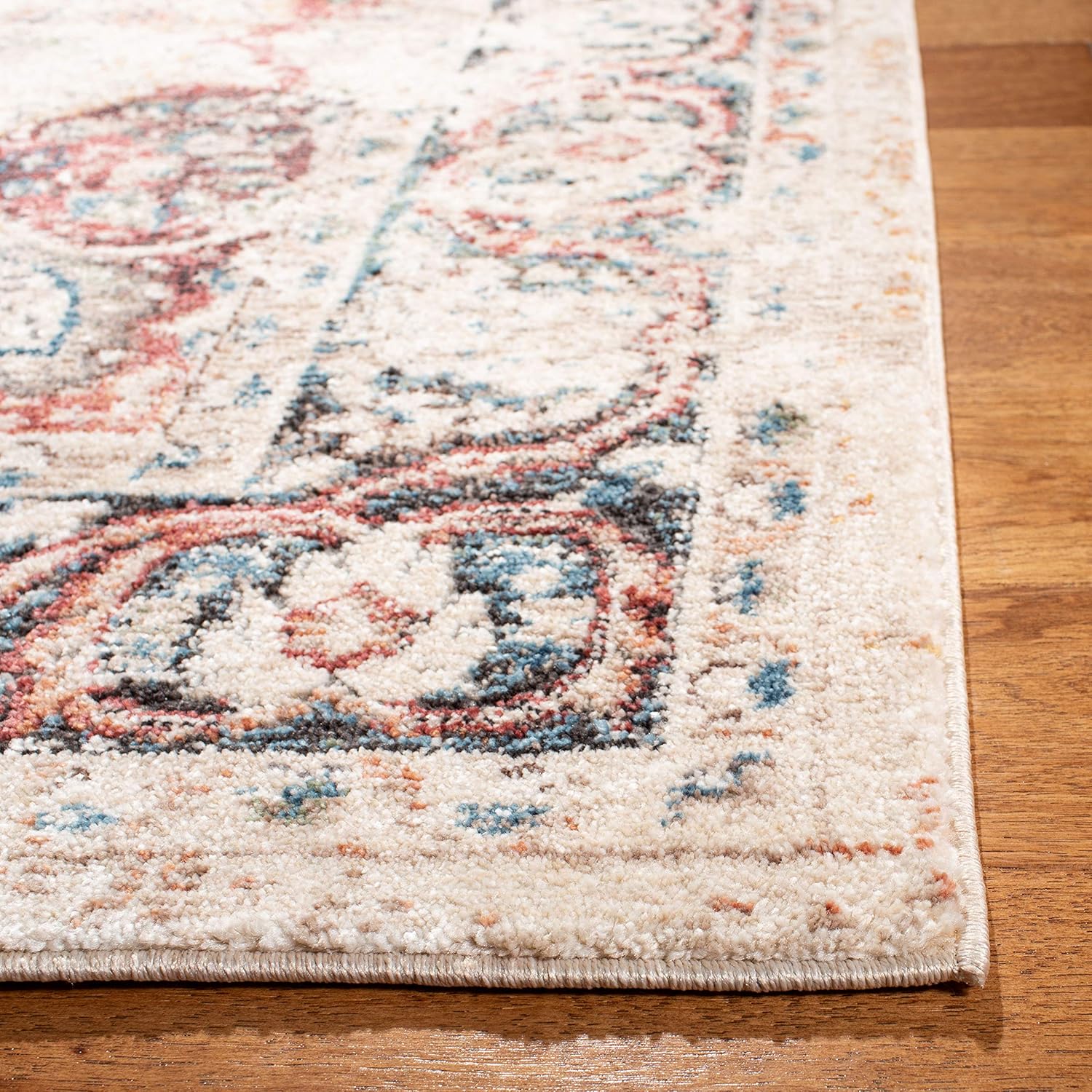 SAFAVIEH Carlyle Collection – Alfombra cuadrada de 6 pies 7 pulgadas, color marfil y borgoña, diseño oriental envejecido, no desprende pelusa y de