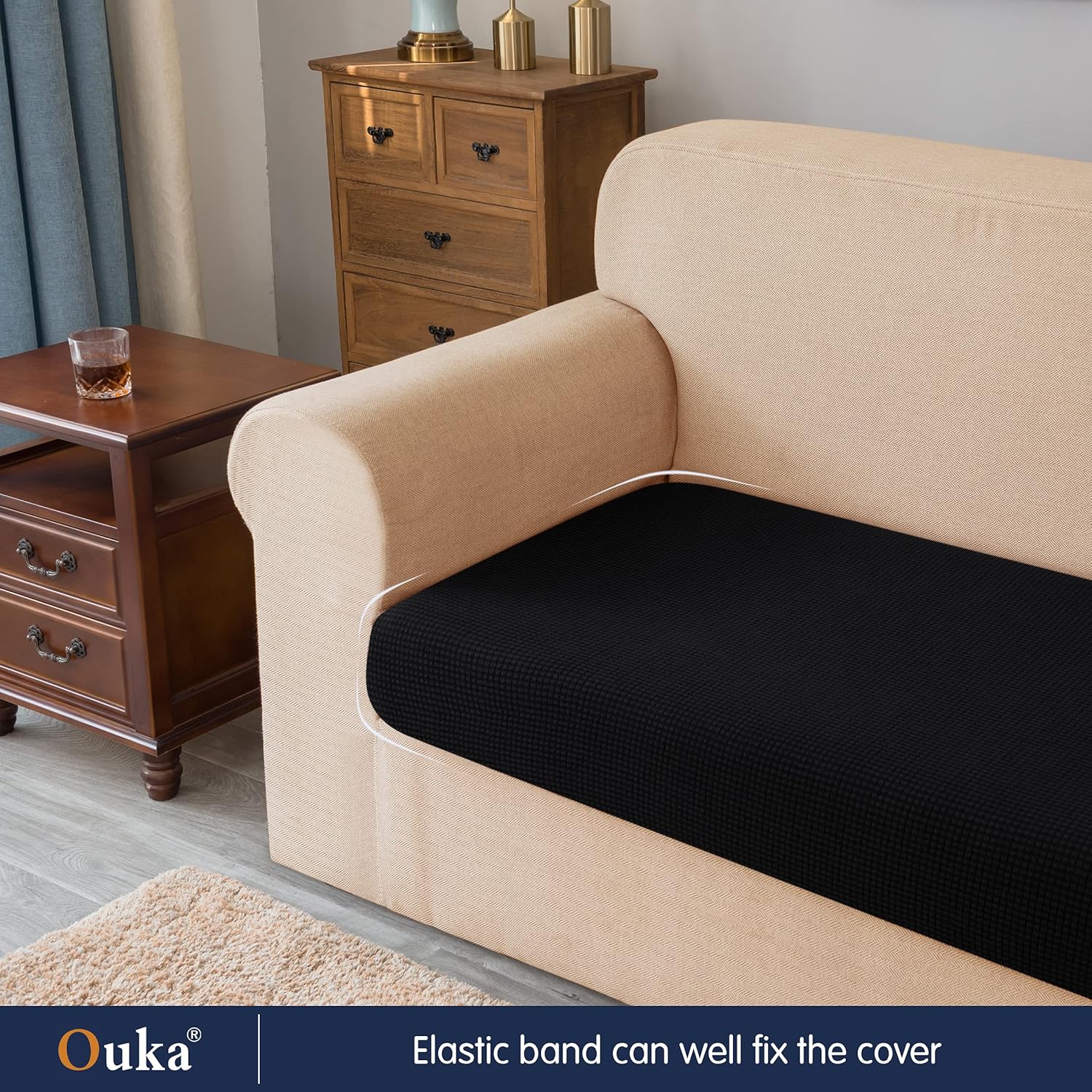 Ouka Funda de cojín elástica para sofá, funda de cojín para asiento de sofá, protector de cojín reversible, protector de cojín suave para sofá
