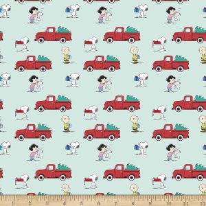 Springs Creative Peanuts Christmas Red Truck – Tela de Navidad, color azul claro YardQ Springs Creative Peanuts Christmas Red Truck – Tela de Navidad, color azul claro YardQ