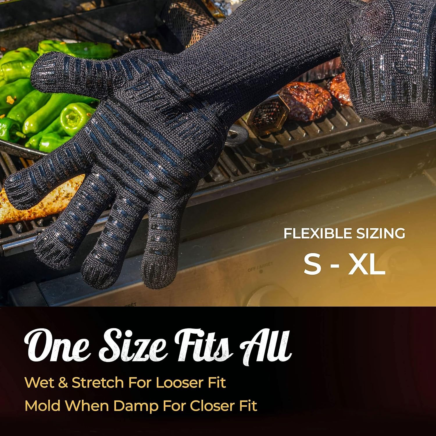 Guantes de barbacoa de silicona resistentes al calor  Protección contra incendios hasta 1472 F  Juego de guantes aislados para barbacoa caliente,