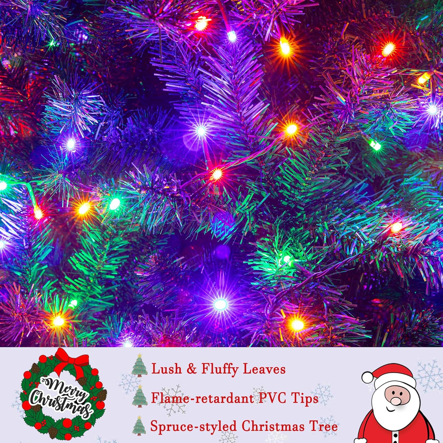 Sunnyglade Árbol de Navidad artificial de alta calidad de 6 pies con 400 luces LED multicolor (no preencordadas) y soporte de metal resistente, 8