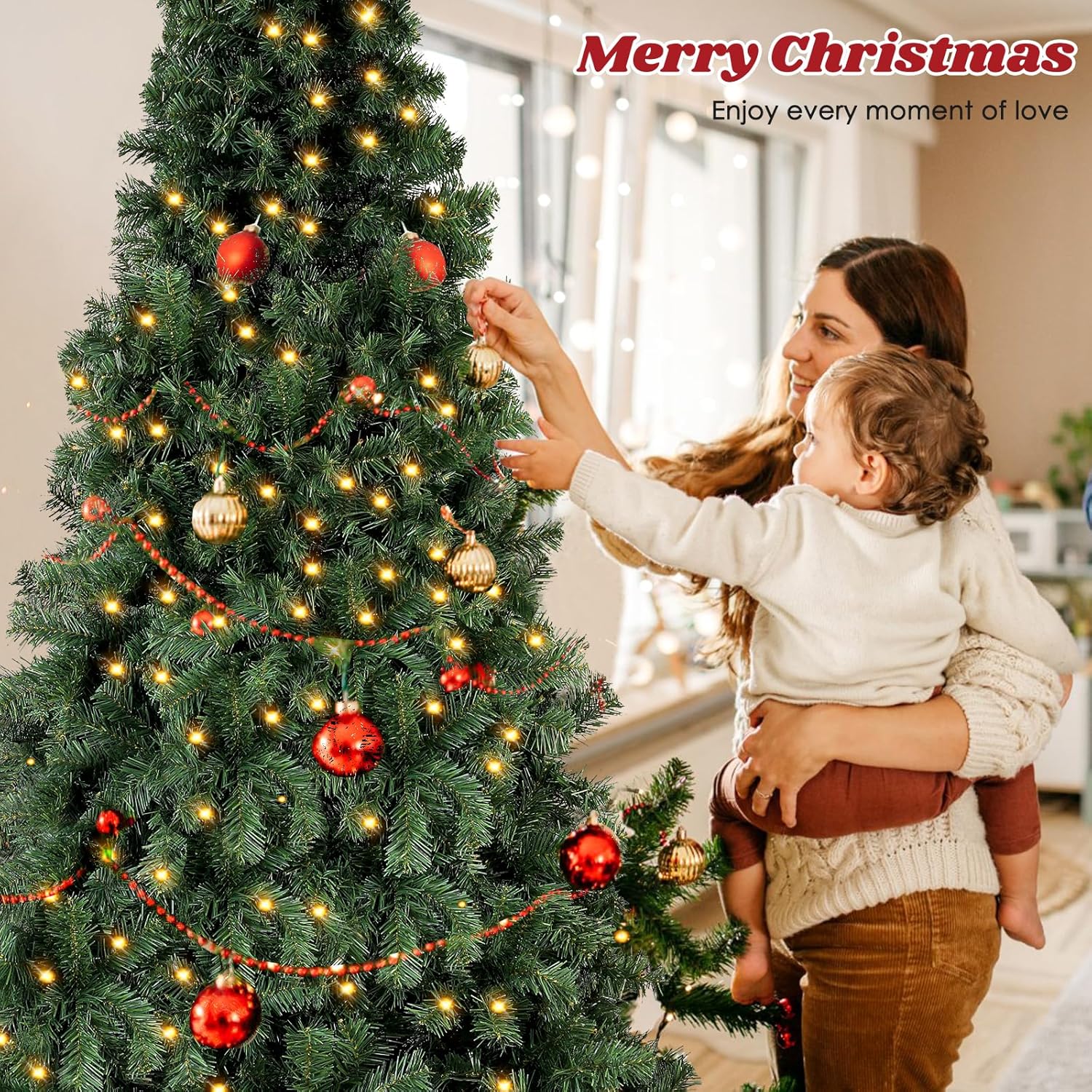 Árbol de Navidad artificial de abeto prémium de 7.5 pies para el hogar, oficina, decoración de fiesta con 1188 puntas de rama, fácil montaje,