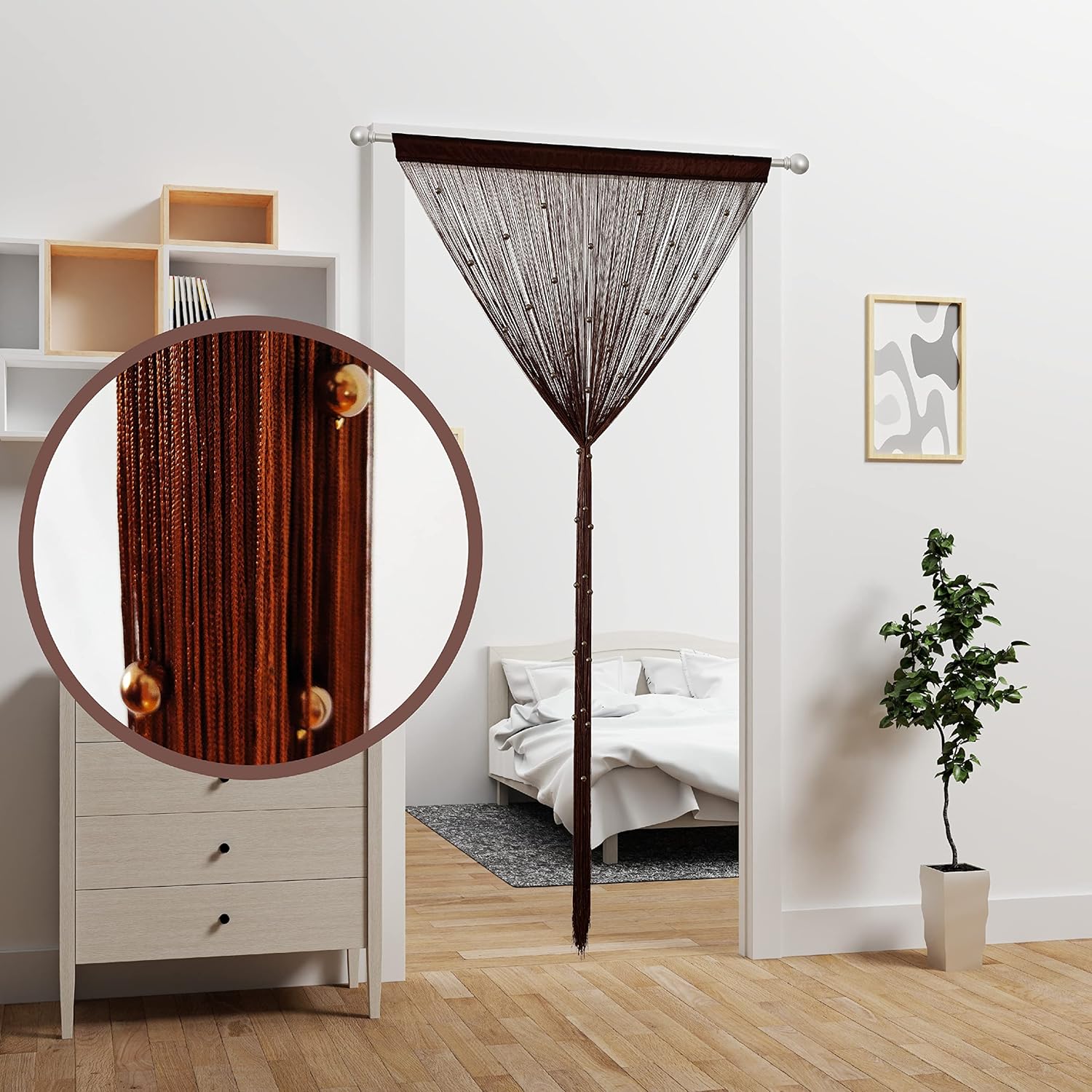 Cortinas de cuentas para puerta, cortinas de cuentas para colgar, divisor de habitación, decoración de cuentas, panel de flecos con purpurina,