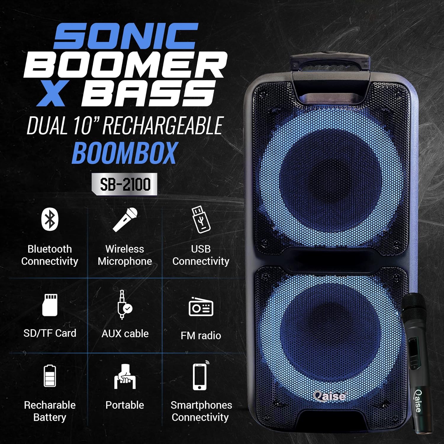 Altavoz Bluetooth portátil y máquina de karaoke – Sistema PA portátil con micrófono inalámbrico, subwoofer profesional dual de 10 pulgadas con