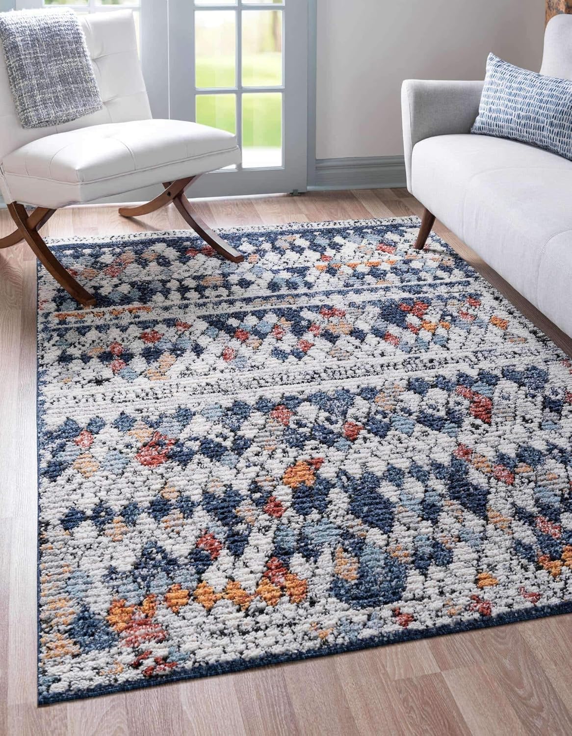 Unique Loom Morocco Collection – Alfombra con borde abstracto, diseño de diamante, bohemio (4 pies x 6 pies, rectangular, multicolor)