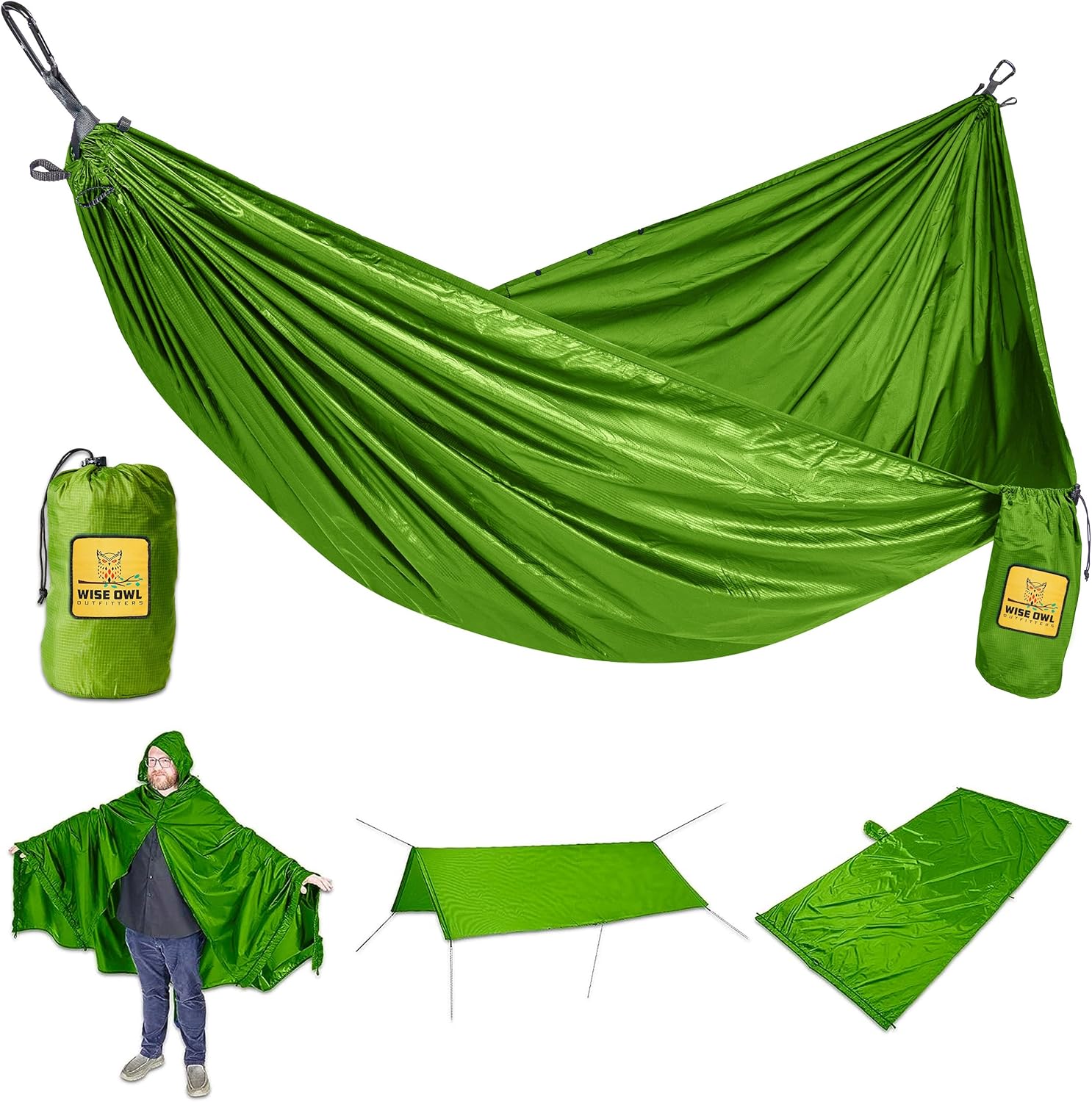 Wise Owl Outfitters Hamaca 4 en 1  Hamaca de camping, lona de refugio, poncho y huella  Accesorios esenciales y accesorios para campistas