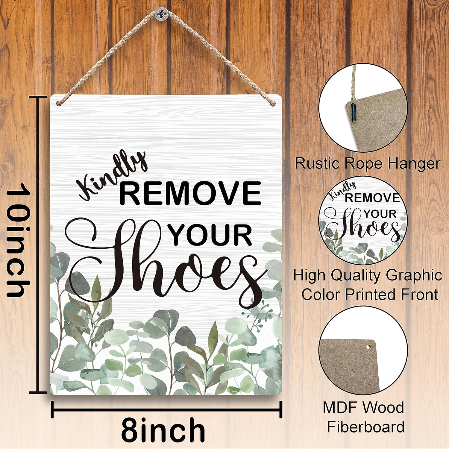 FUGWN Letrero de madera con texto en inglés Kindly Remove Your Shoes Off, de 8 x 10 pulgadas, sin zapatos, letrero de quitar zapatos, letrero de