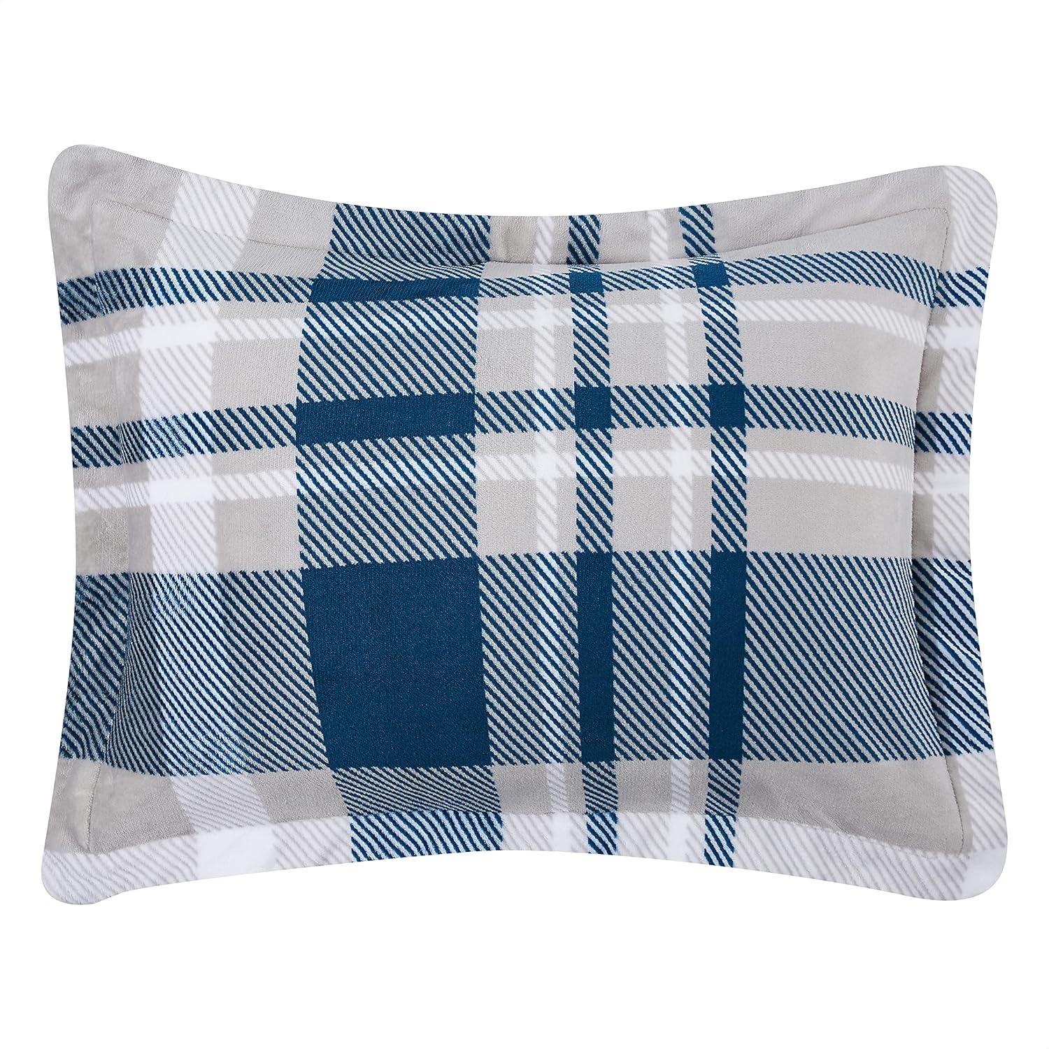 Tienda Basics Juego de cama ultrasuave de 3 piezas de microvisón sherpa, matrimonialqueen, cuadros azul marino