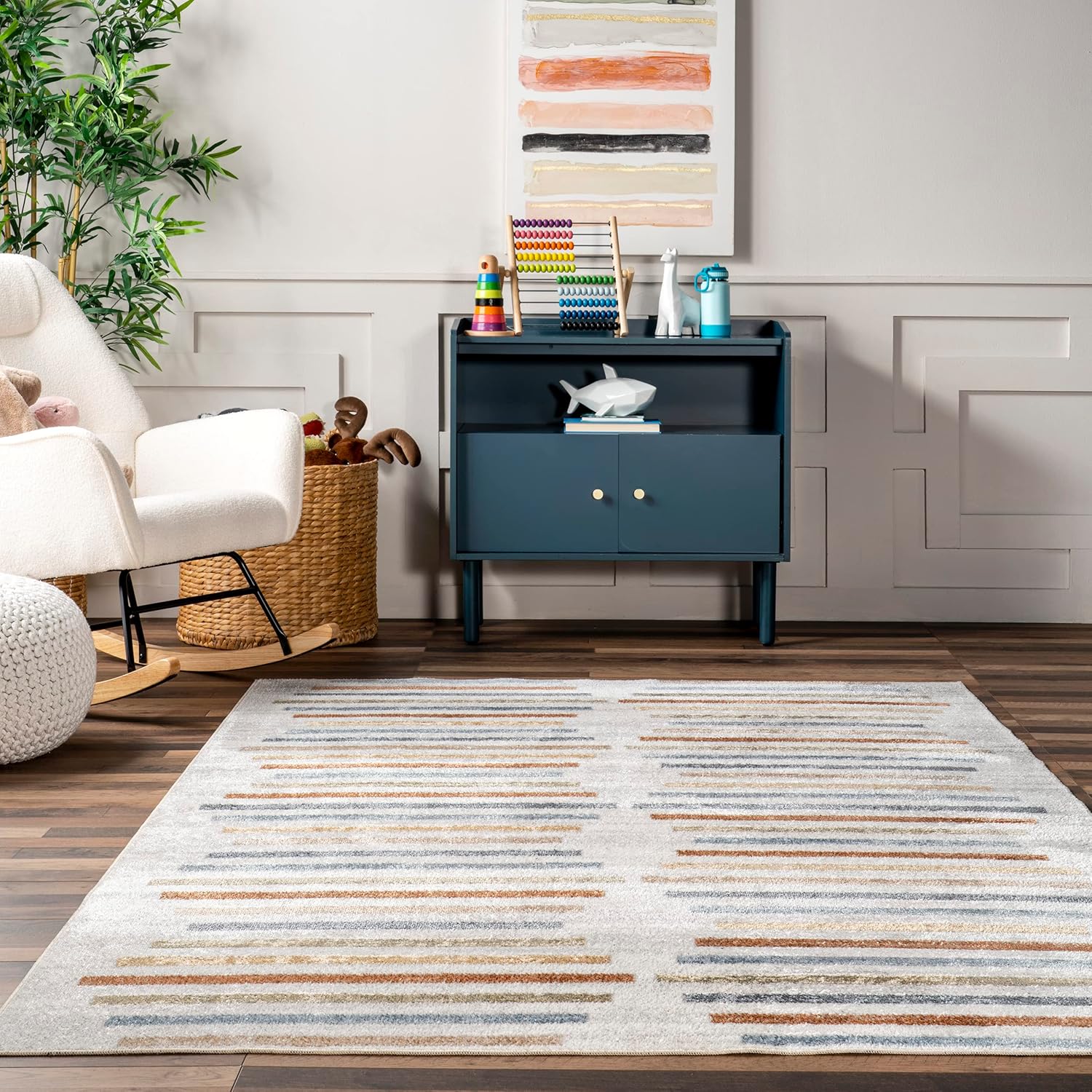 nuLOOM ROS Striped Columns Alfombra lavable a máquina, 8×10, beige