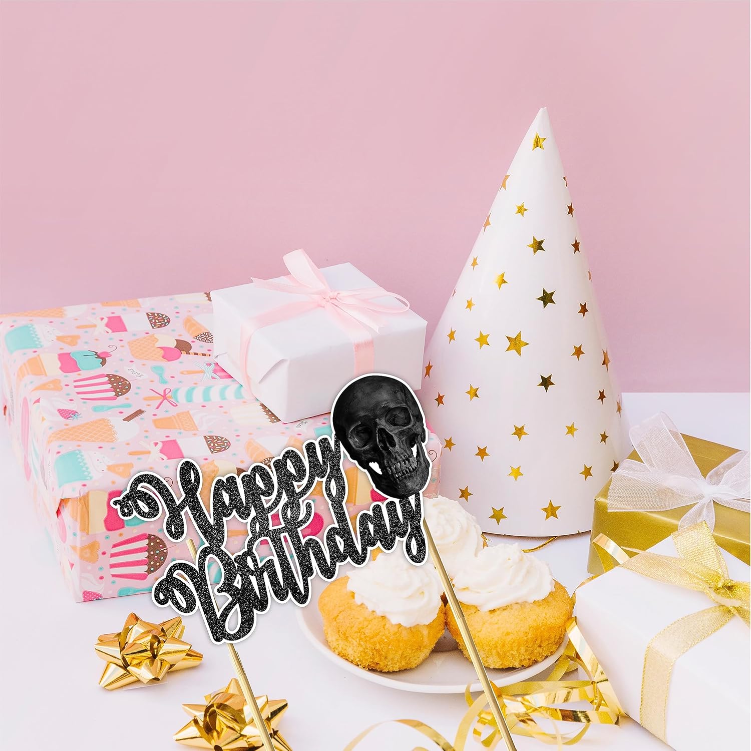 Seyal Decoración para pastel de feliz cumpleaños con calavera