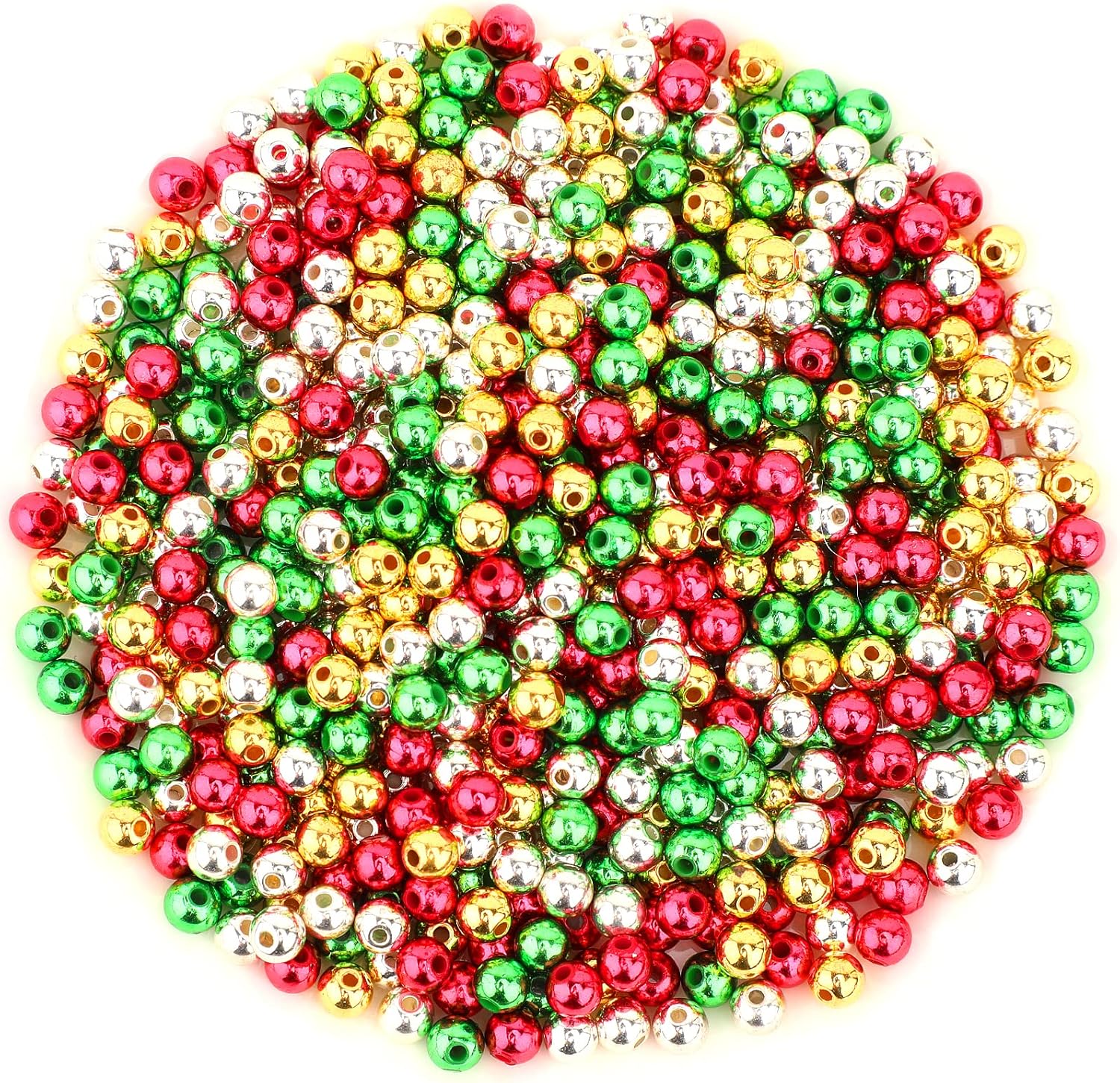 UPINS 1500 cuentas de Navidad para hacer joyas, pulseras de 0.236 pulgadas, redondas, pequeñas cuentas espaciadoras, cuentas para manualidades,