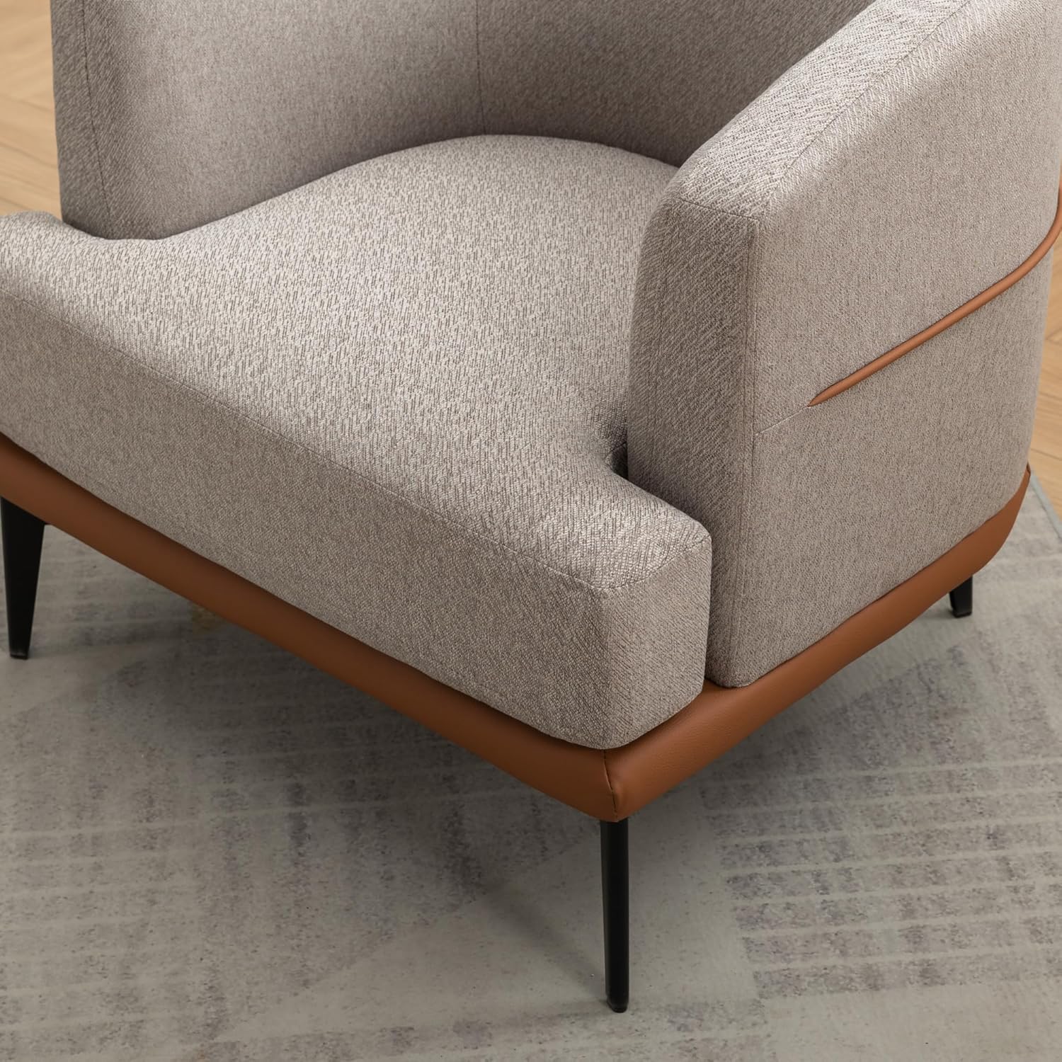 Silla moderna de dos tonos, cómoda silla redonda tapizada de lino para sala de estar y dormitorio, naranja quemado