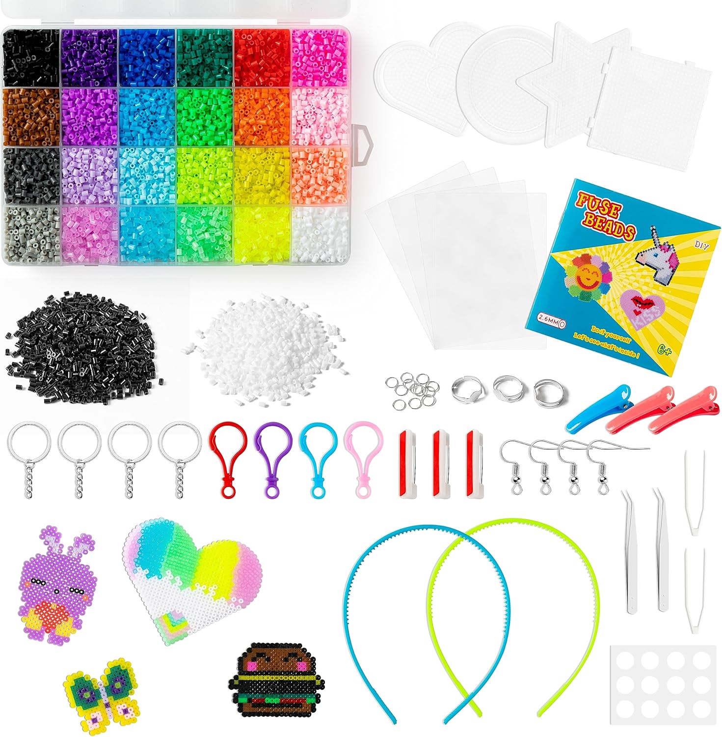 Kit de 17060 cuentas de fusibles para niños, juego de cuentas de fusión para manualidades, incluye 24 colores de cuentas de hierro de 0.096