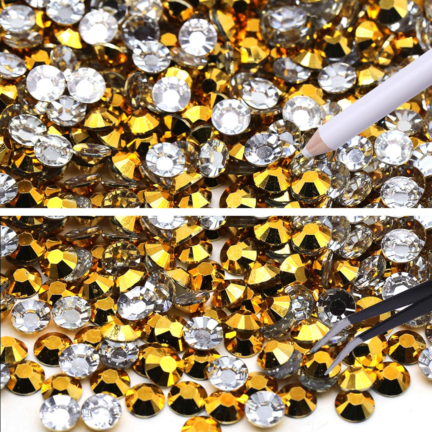 RODAKY 6000 diamantes de imitación de resina transparente con parte trasera plana para uñas, diamantes de imitación de cristal AB dorado