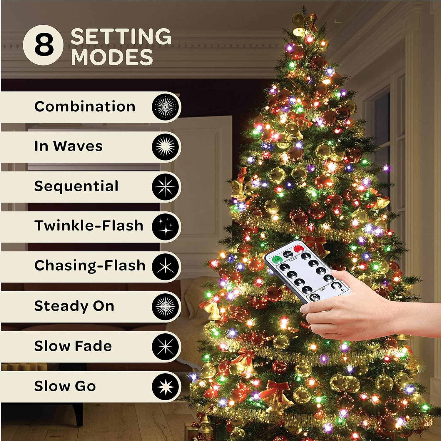 1000 luces LED de Navidad multicolor 400 pies de cadena de luces superlargas  Control remoto con 8 modostemporizadorregulable  Aprobado por UL para