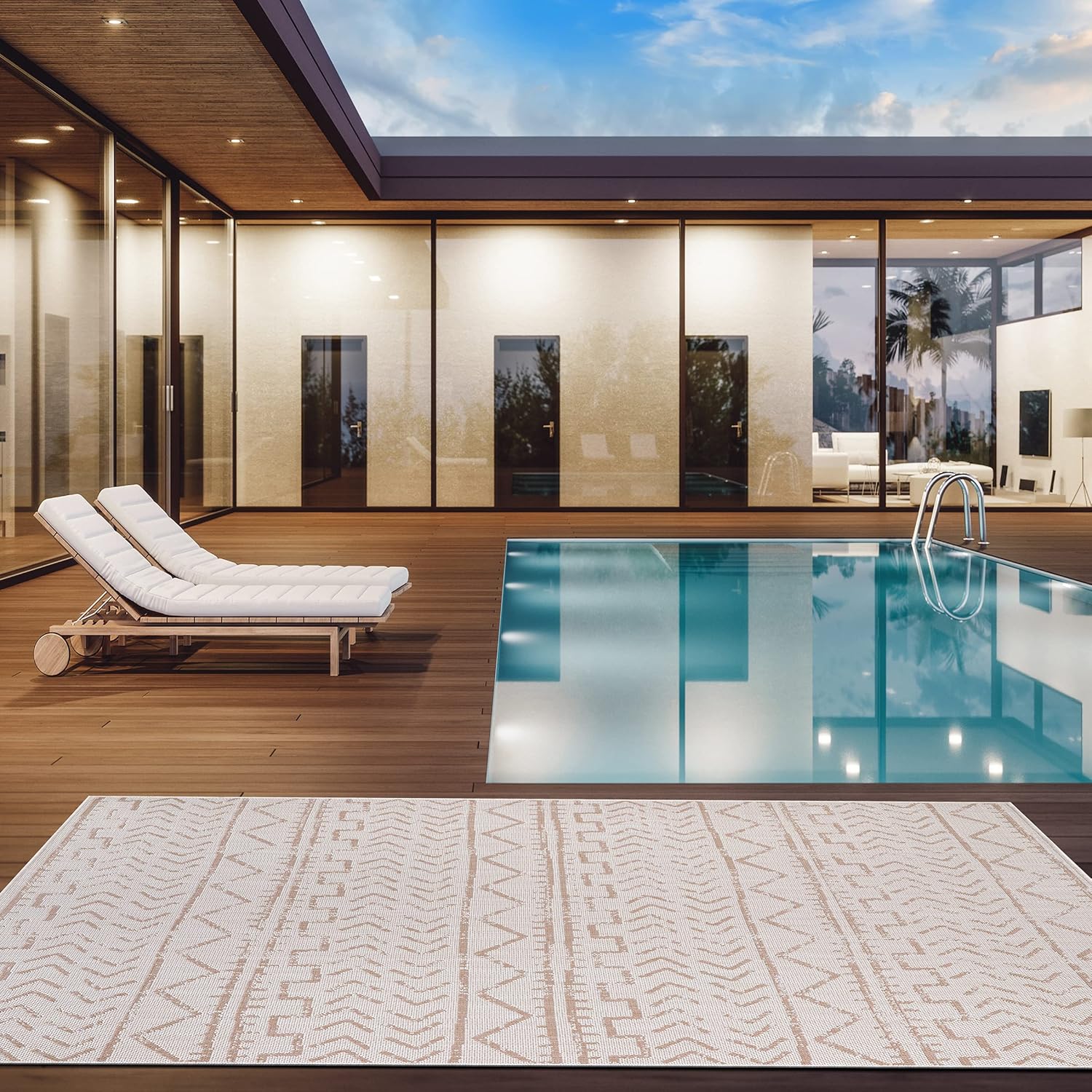 Beverly Rug Waikiki Collection  Alfombras para interiores y exteriores, color beige, blanco, azul, gris, gris oscuro, 5 x 8 pies (1.53 x 2.44 m), 6