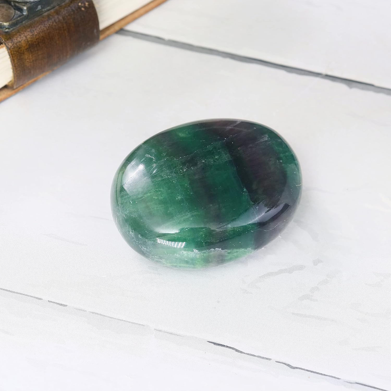 Piedra de palma de fluorita múltiple de 55 a 2.362 in, piedra de preocupación, curación de chakras, reiki, piedra pulida, bolsillo tallado a mano y