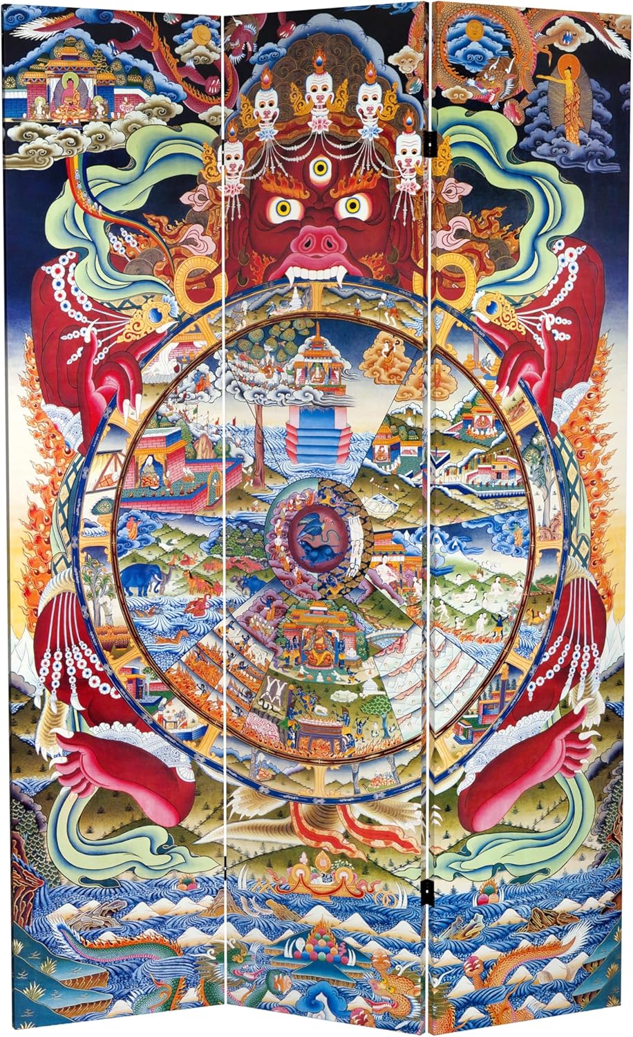 Oriental Furniture – Divisor de habitación de lona de doble cara de 6 pies de alto, The Wheel of Life