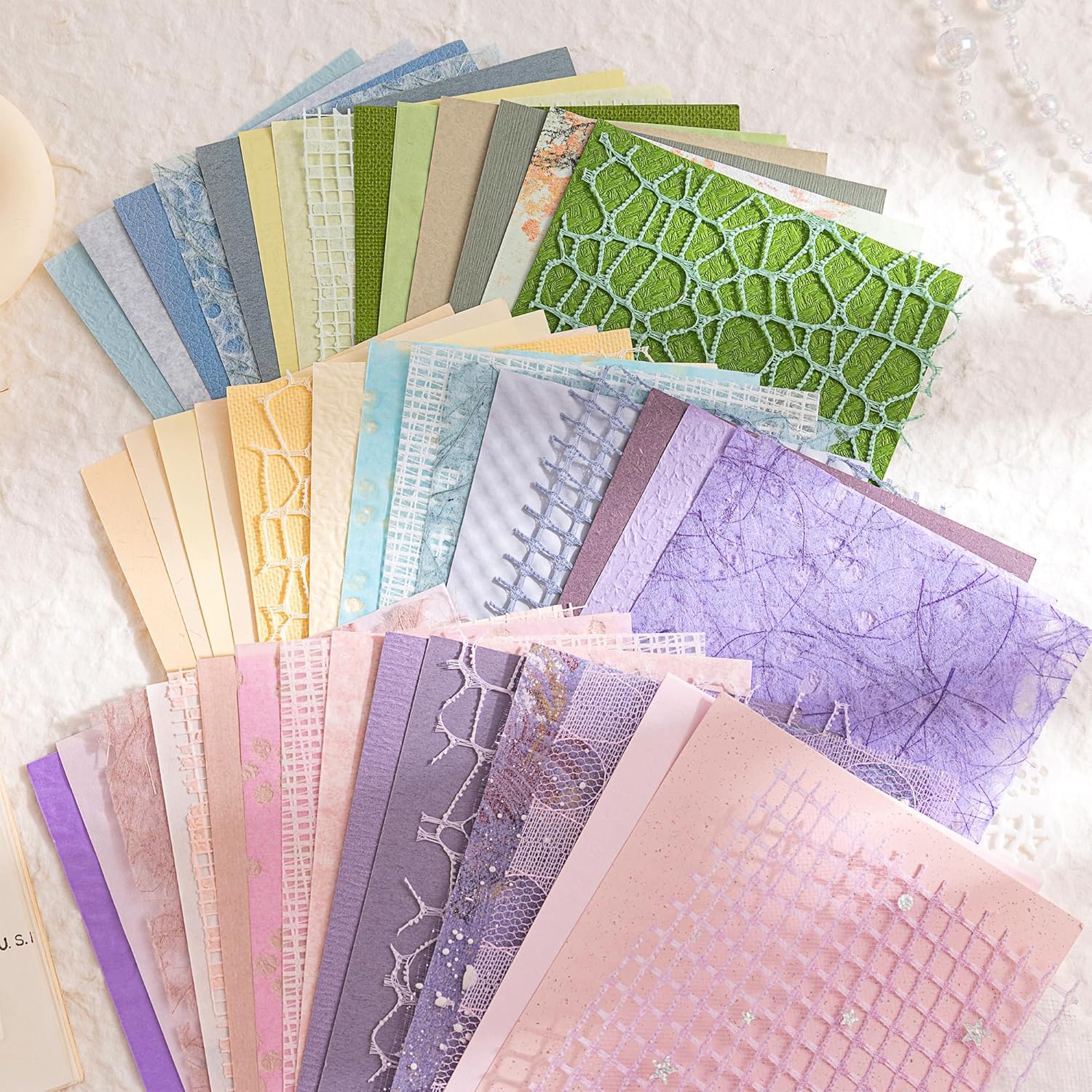 Aromoty 50 piezas de papel de recortes hecho a mano, papel texturizado Morandi A6, hoja de malla de tela de morera, mezcla de papel especial para