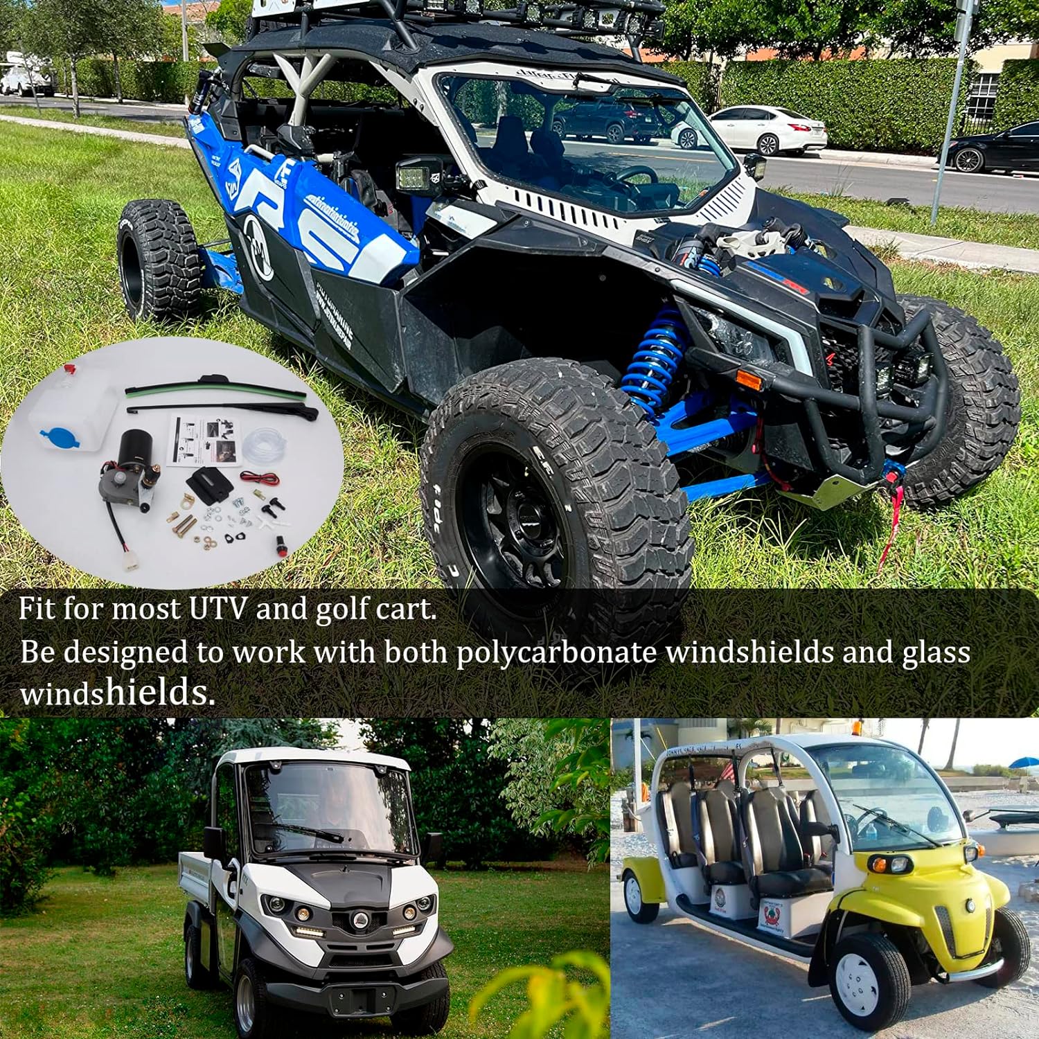 Kit de limpiaparabrisas eléctrico UTV, kit de motor de limpiaparabrisas universal, kit de limpiaparabrisas eléctrico de 12 V para UTV carrito de