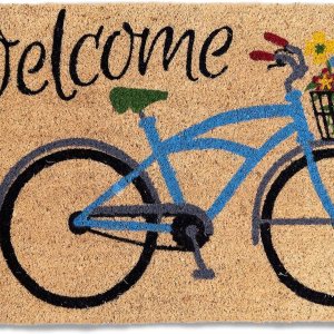 Bicicleta de bienvenida con flores, felpudo de fibra de coco natural, parte trasera antideslizante Bicicleta de bienvenida con flores, felpudo de fibra de coco natural, parte trasera antideslizante