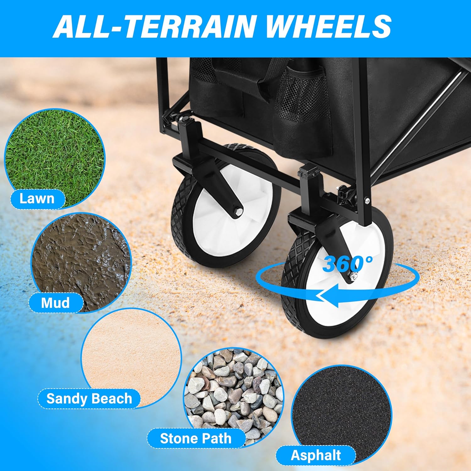 YSSOA Carrito de mano portátil plegable resistente con toldo extraíble, ruedas de 8 pulgadas, asas ajustables y doble tela para compras, picnic,