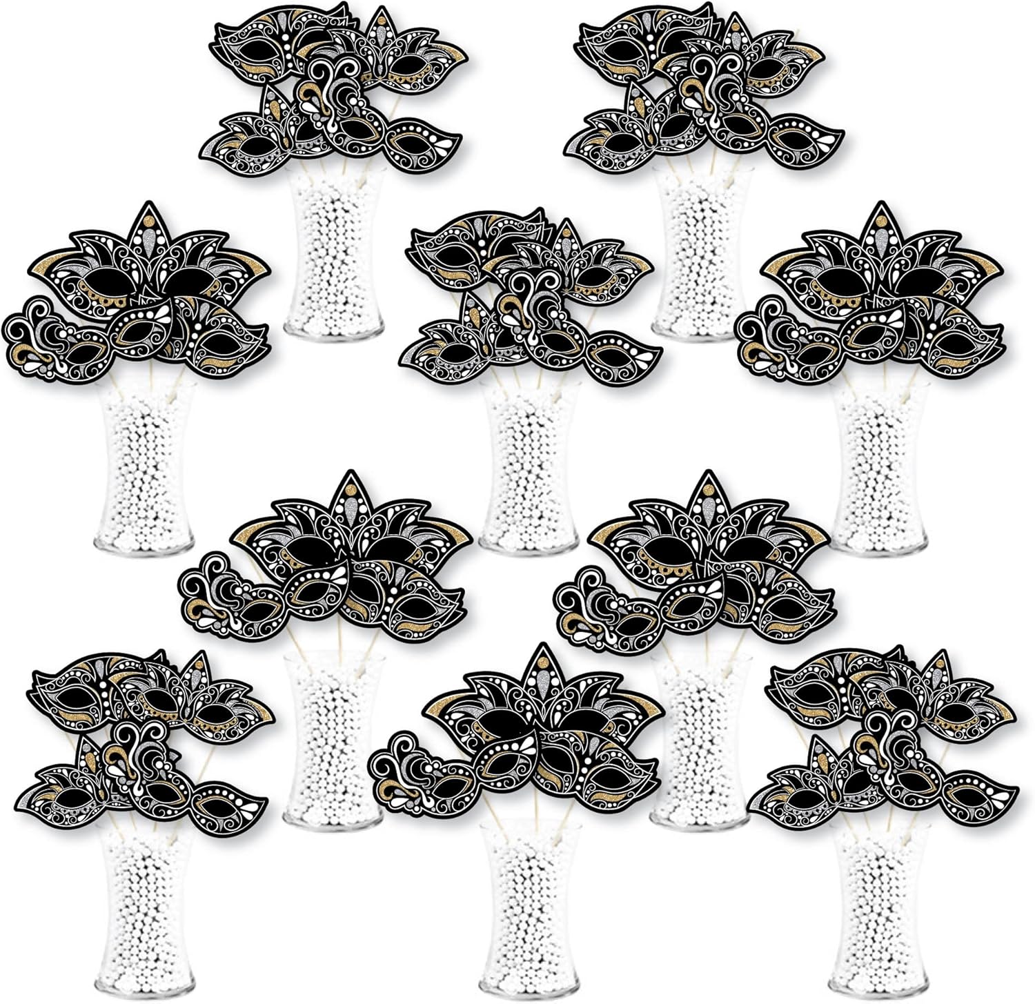 Big Dot of Happiness Masquerade – Máscara veneciana para centro de mesa de fiesta – Toppers de mesa – 35 piezas