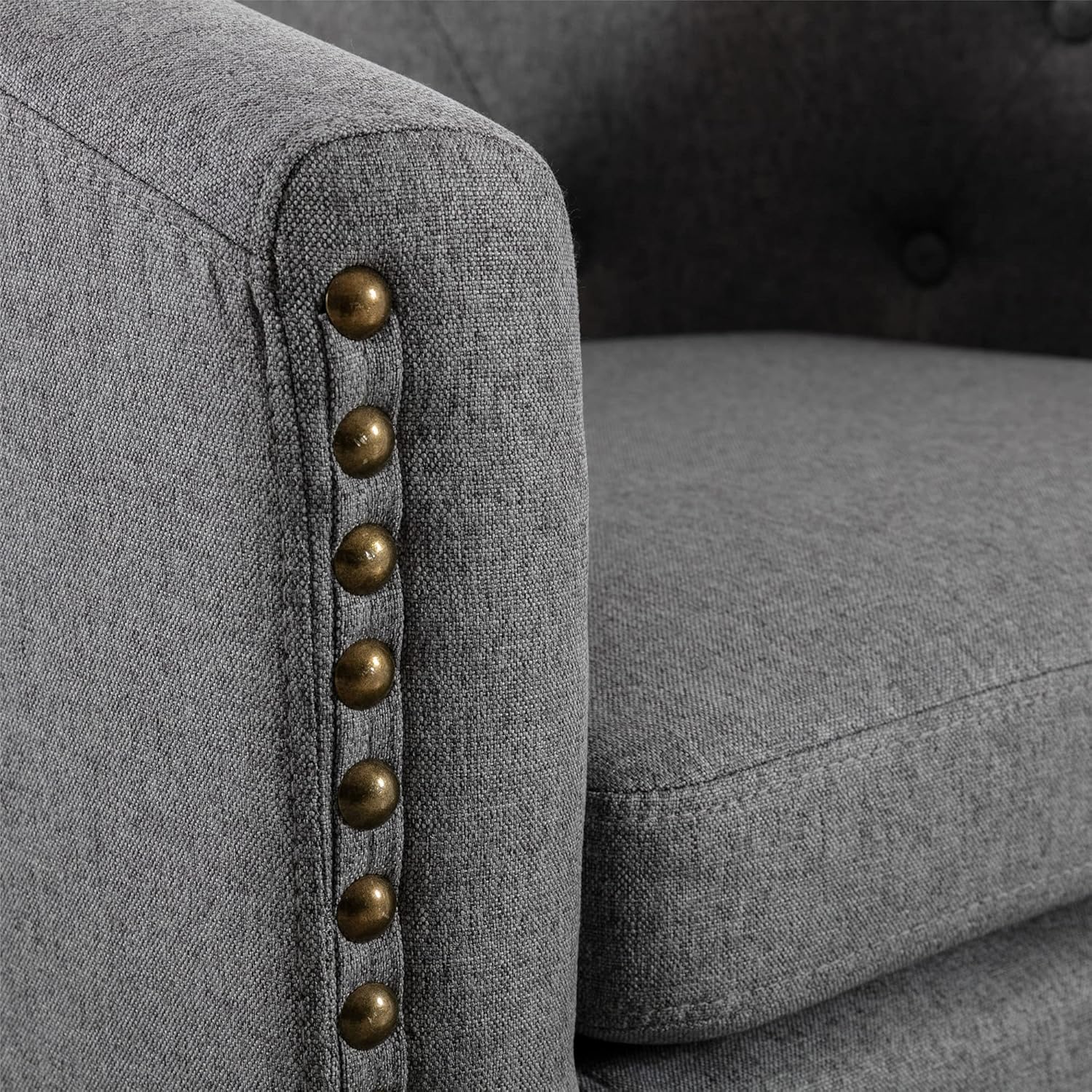 Sillón moderno para sala de estar, sillas de barril, silla de barril de tela de lino con decoración de remaches, sillas de barril decorativas para