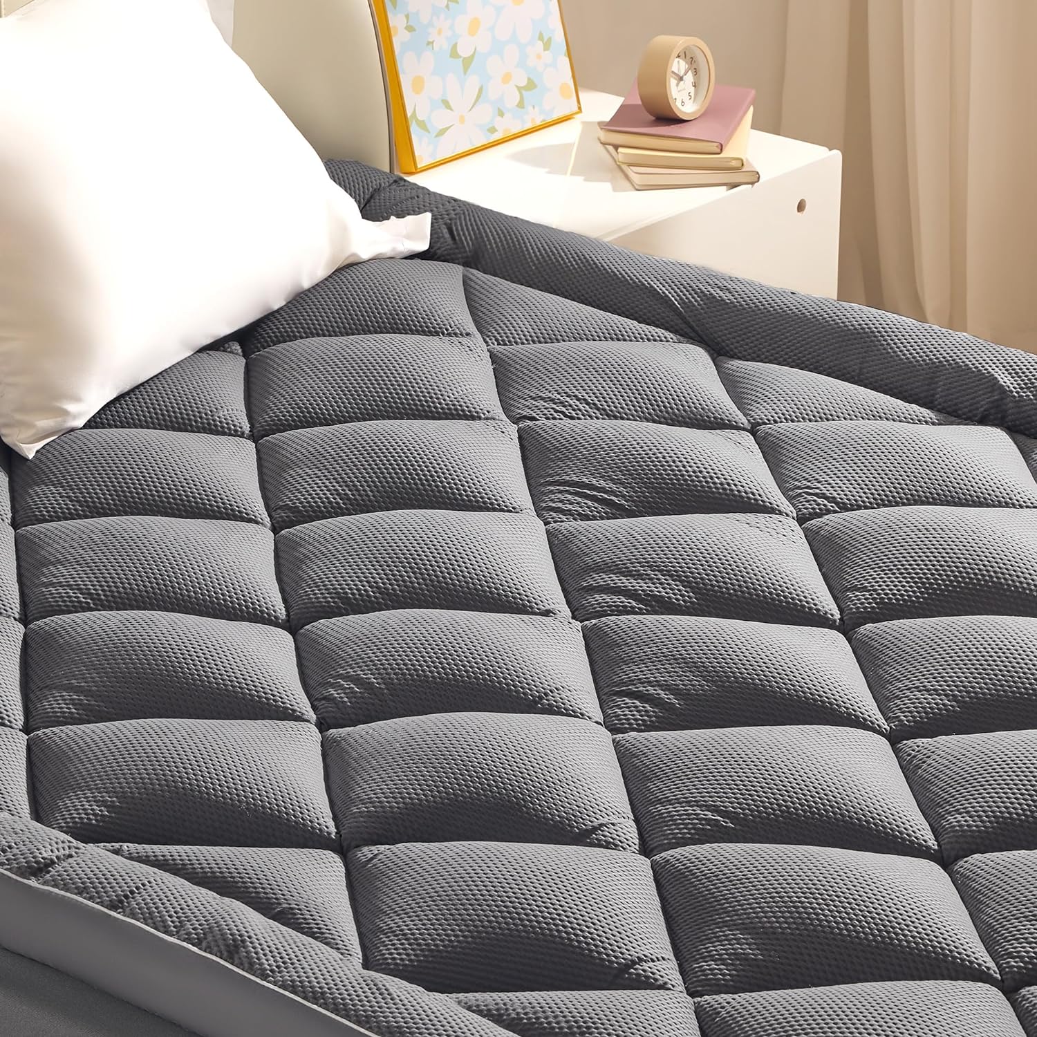SLEEP ZONE Cubrecolchón extra grueso para el dolor de espalda, funda de colchón gruesa transpirable de felpa, funda de colchón suave alternativa al