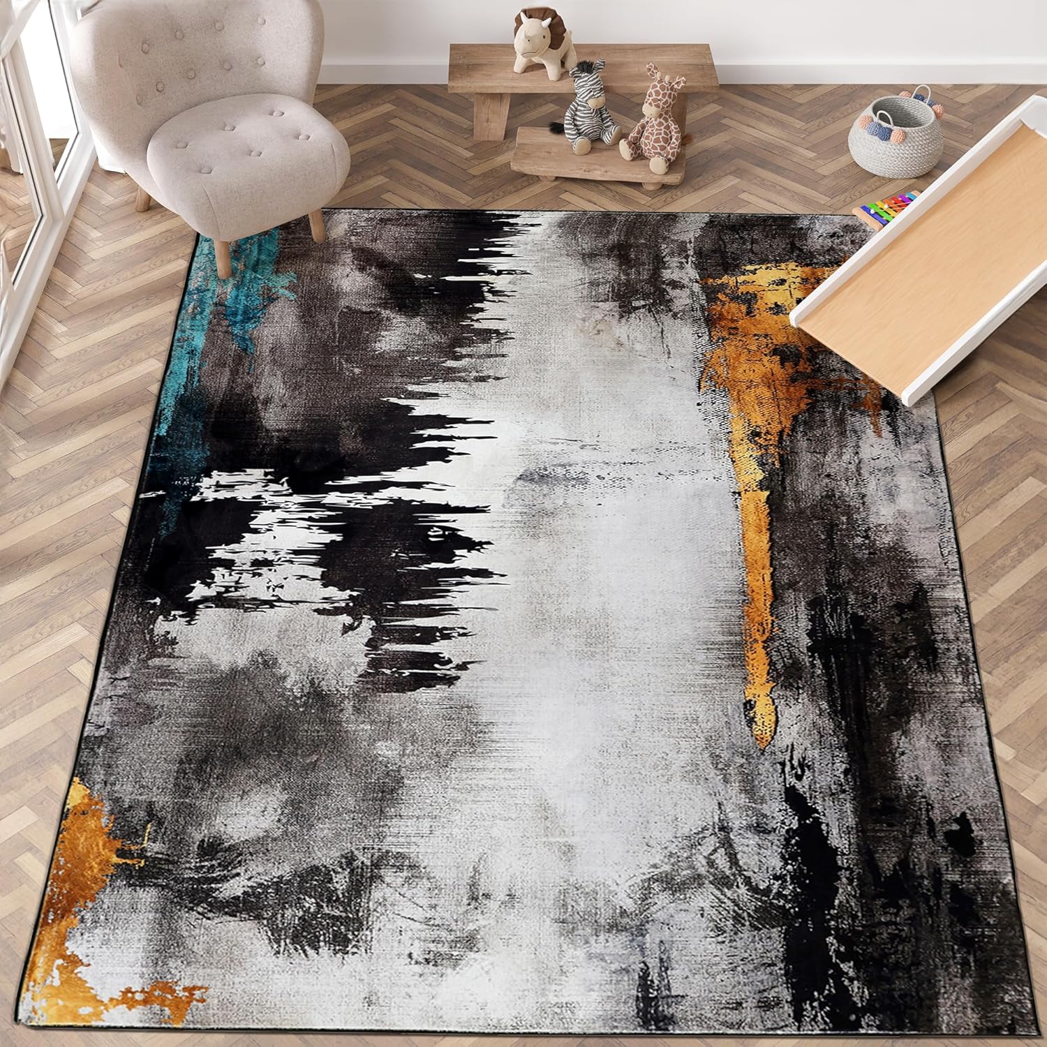 JML Alfombra de área de 3 x 5 pies para sala de estar, alfombra lavable para dormitorio, suave, antideslizante, más gruesa, alfombra de área de pelo